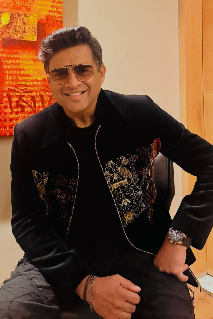 R. Madhavan in the Black Velvet Embroidered Bomber