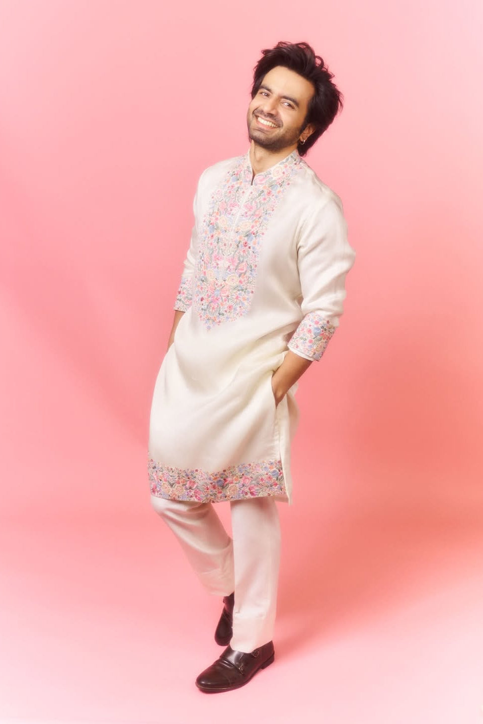 Ayush Mehra in the Ivory Bloom Kurta Set