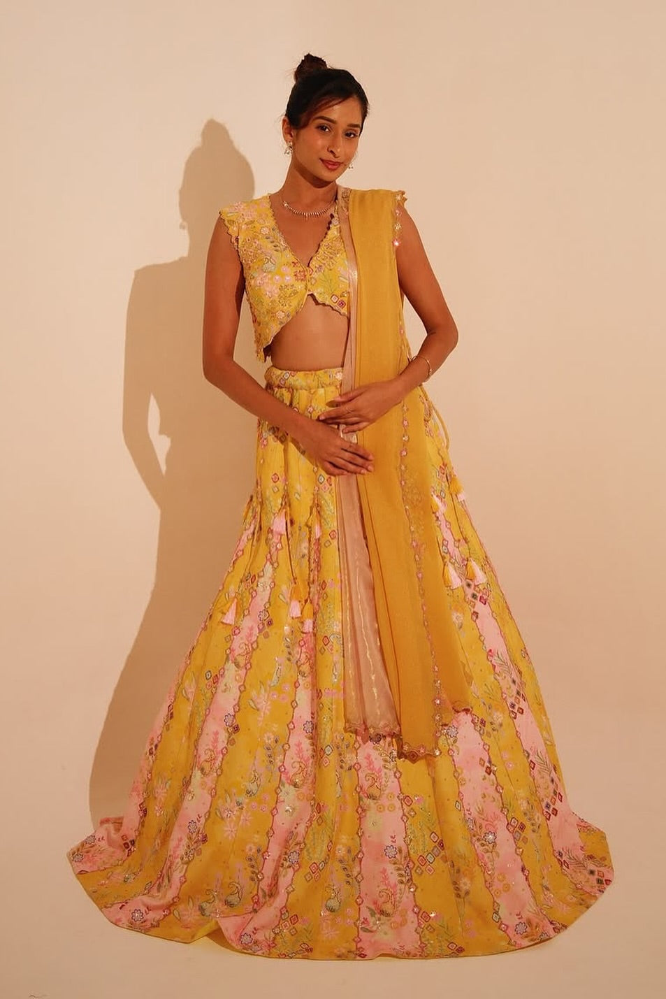 Unnati Malharkar – Sunshine Yellow & Blush Floral Lehenga