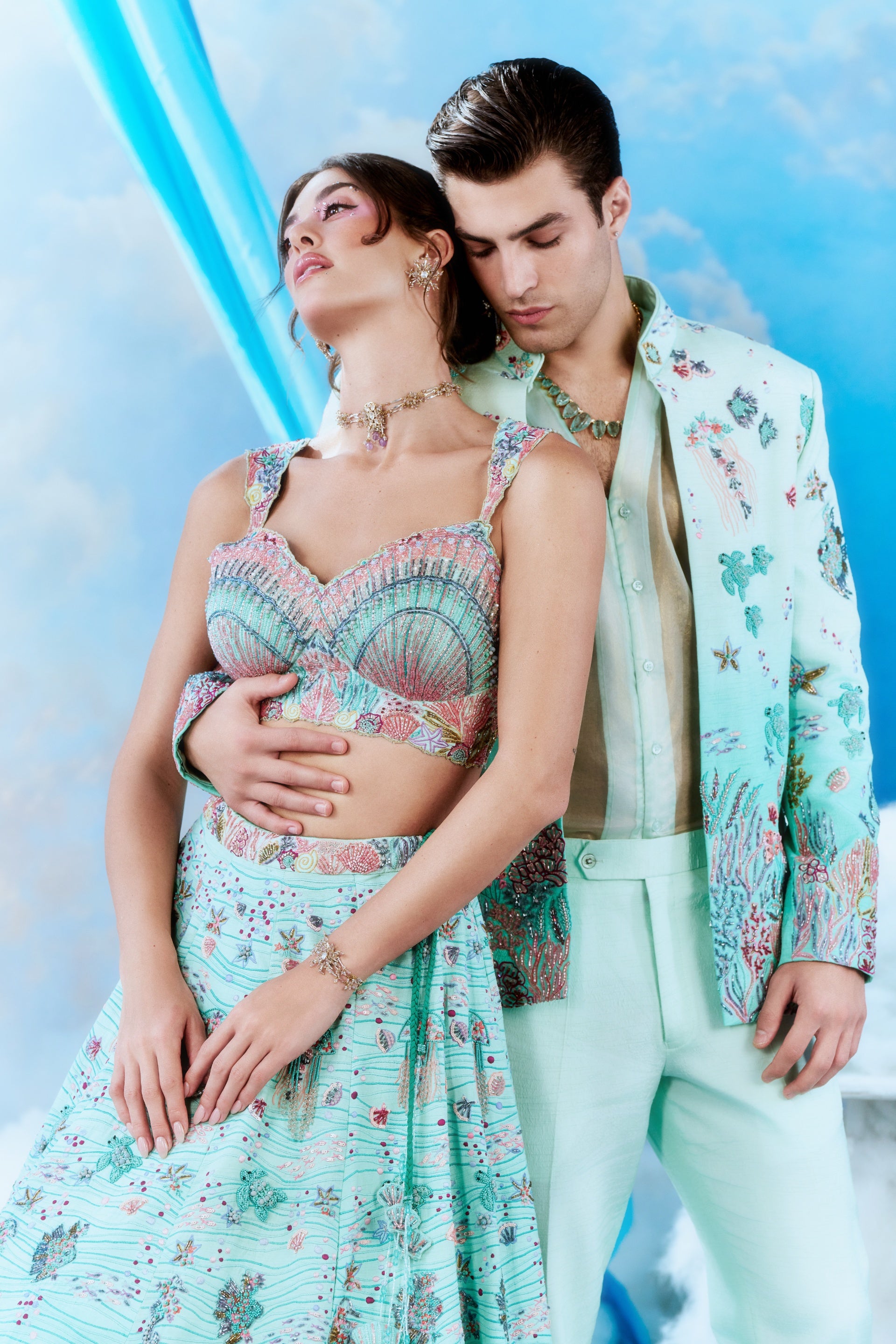 Teal Ombré Ocean Lehenga