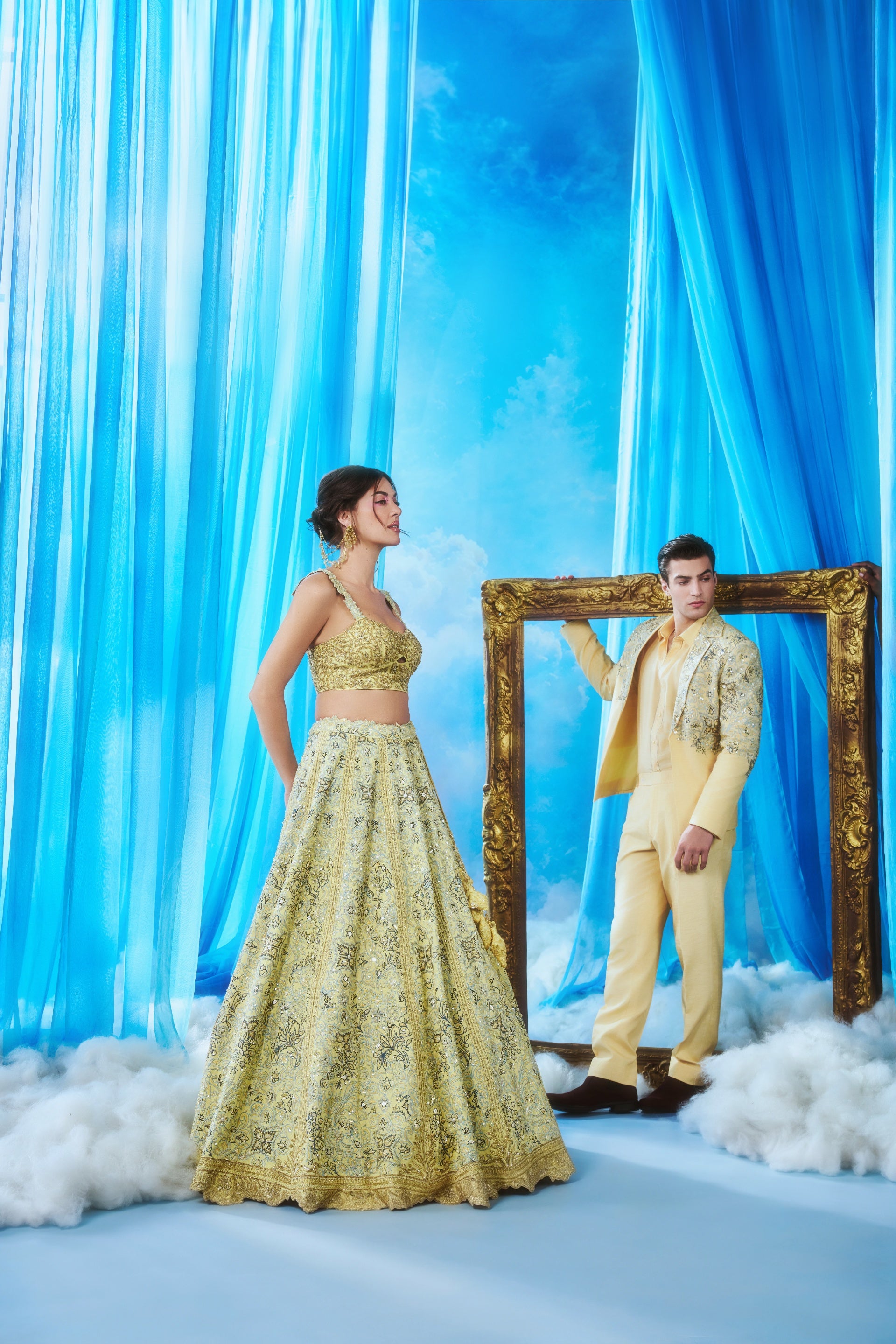 Reverie in Pistachio — Gold Zari & Star Embroidered Lehenga