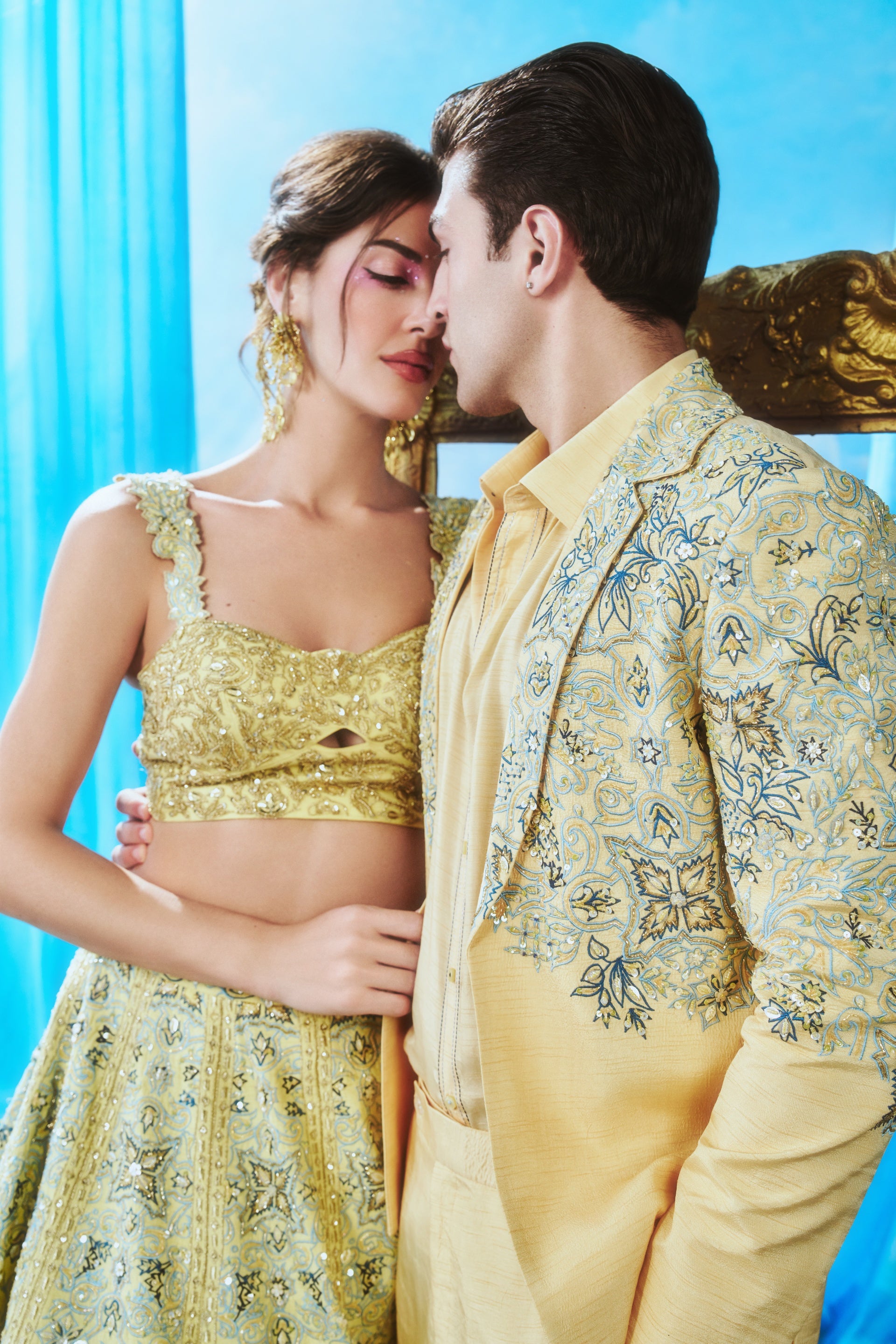 Reverie in Pistachio — Gold Zari & Star Embroidered Lehenga