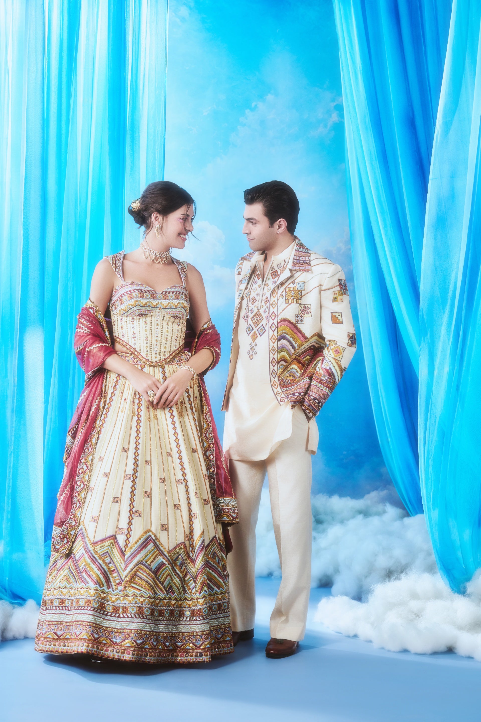 The Ivory Archive Lehenga with Geometric Embroidery