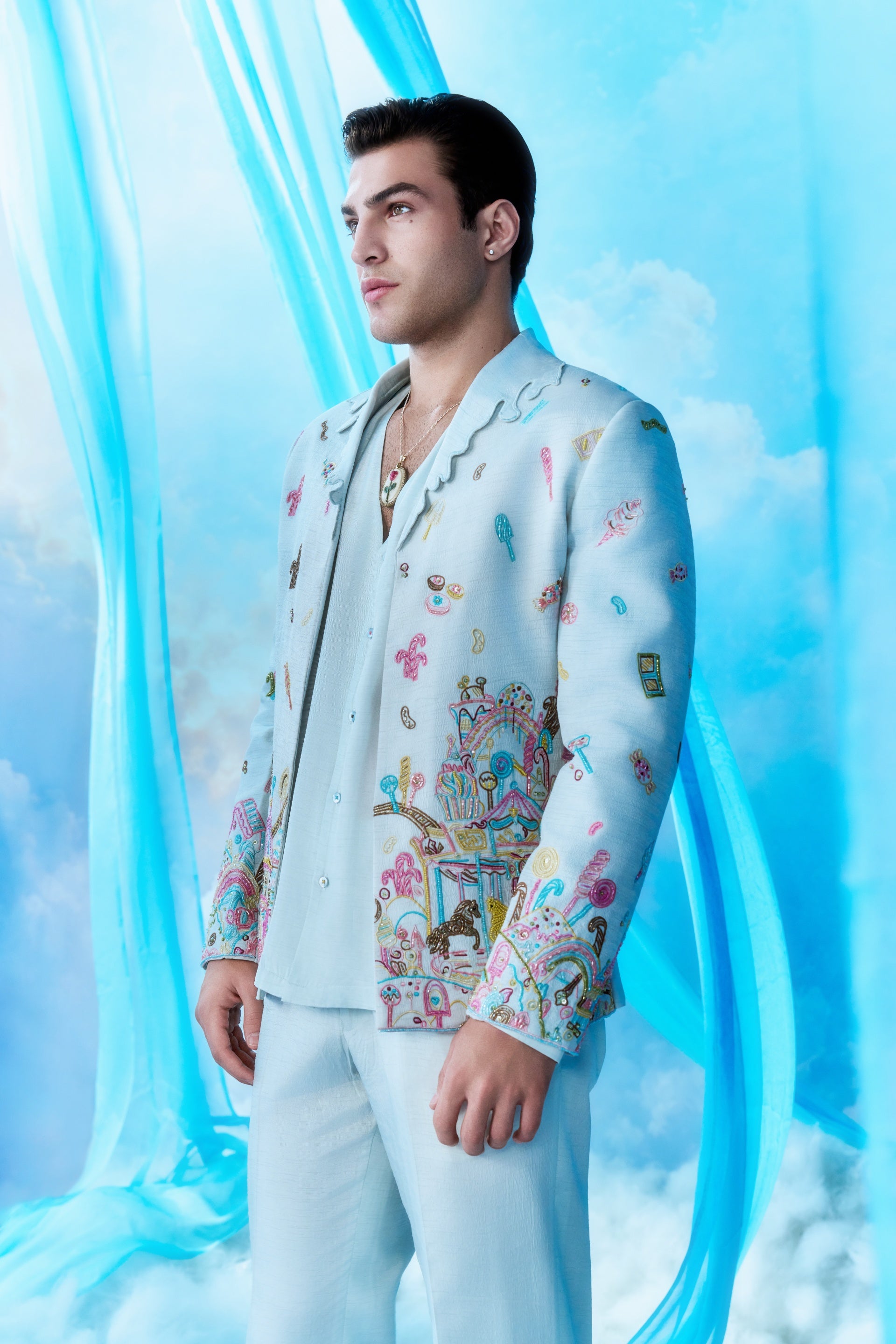 Candy Carnival Embroidered Jacket Suit - front detail close up
