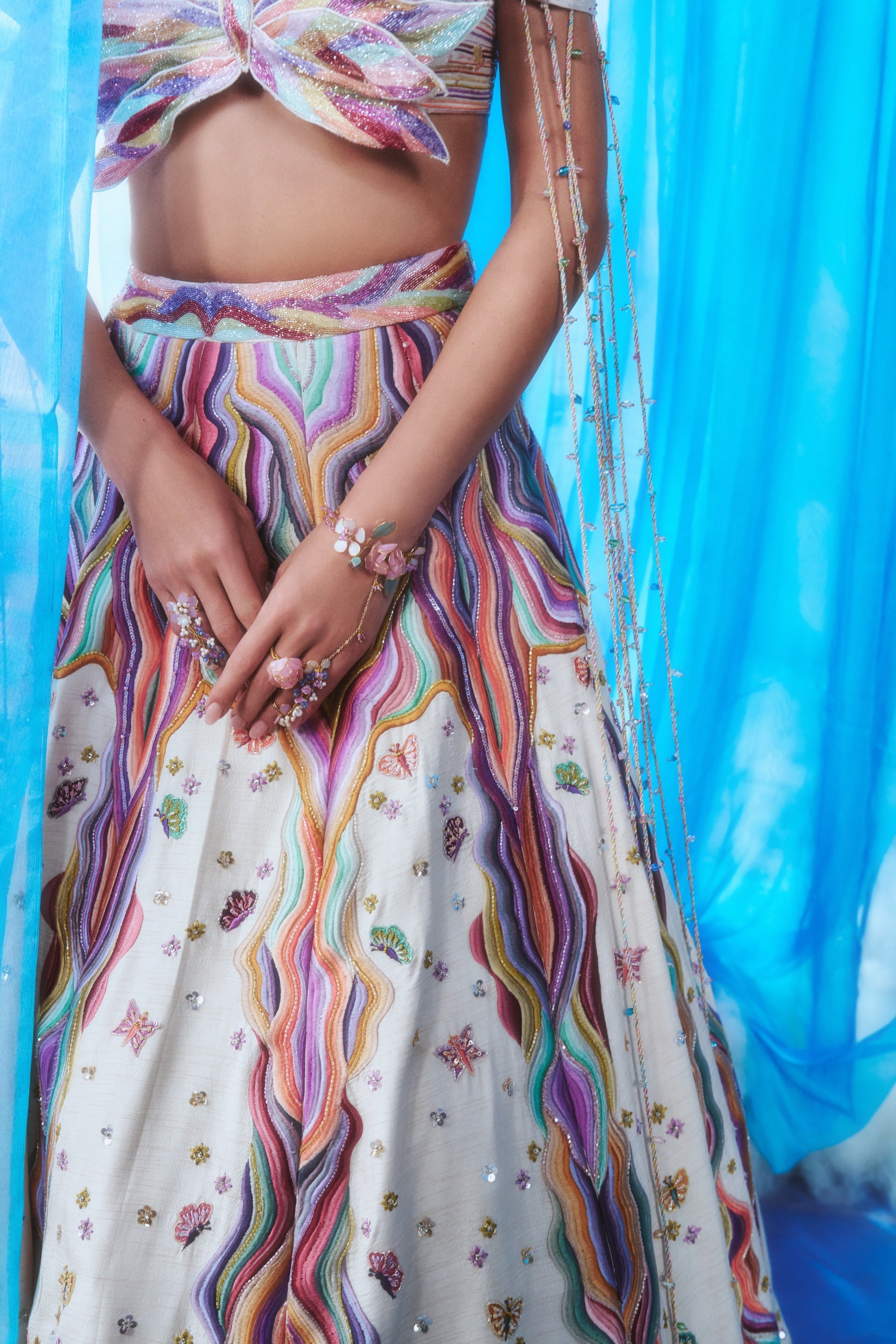 Spectrum Ivory Wave Lehenga - skirt embroidery close up