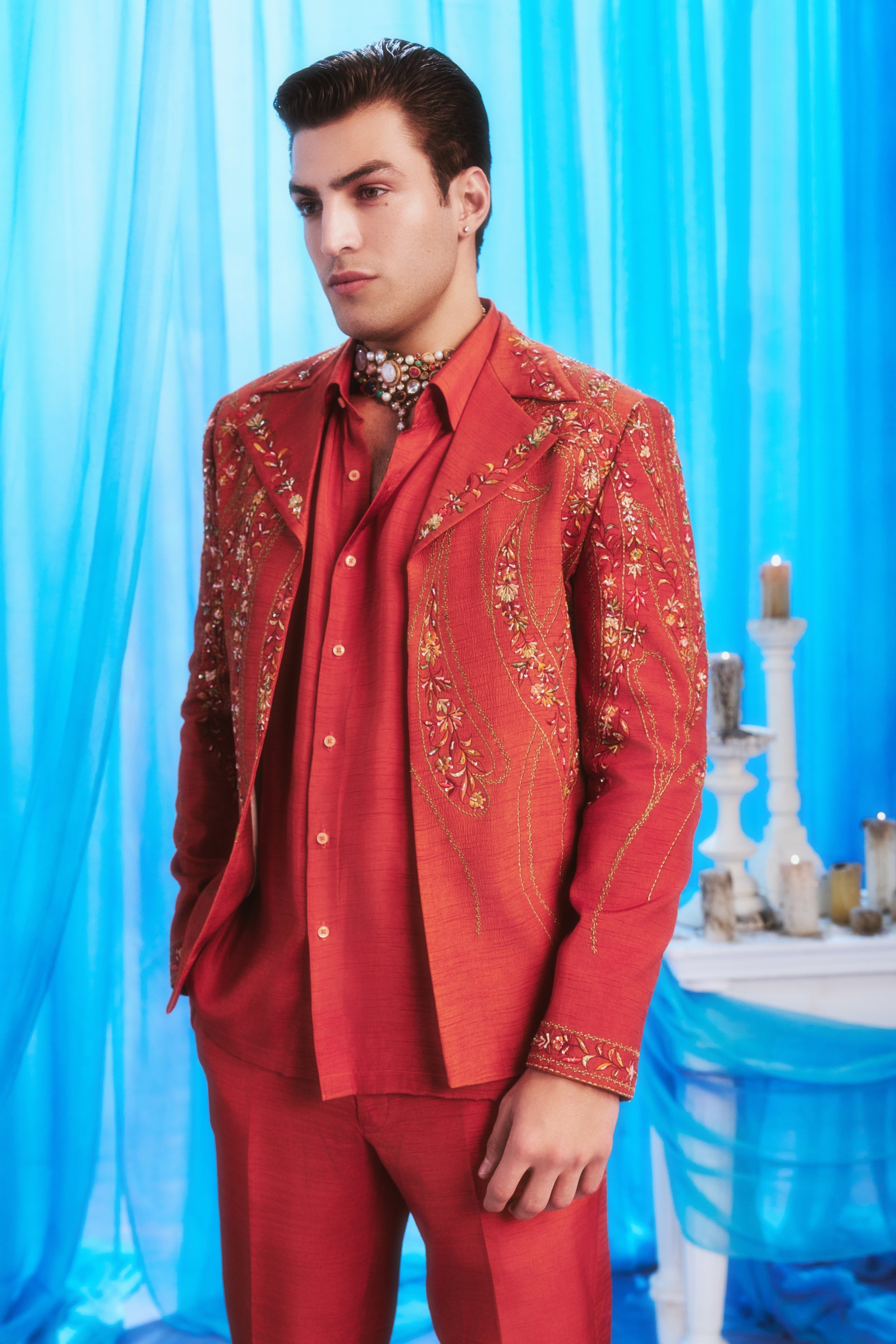 Crimson Bloom Suit - front three quarter view