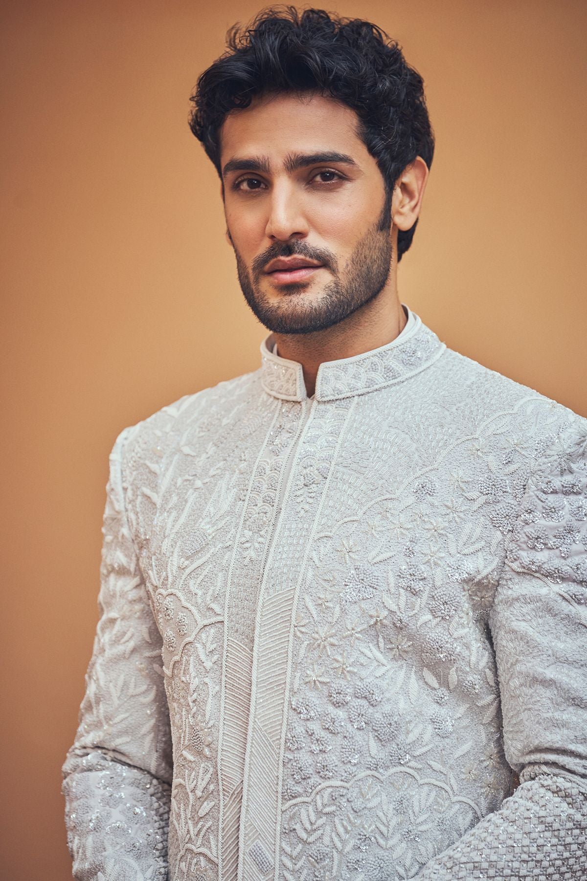 Silver Abstract Embroidered Sherwani