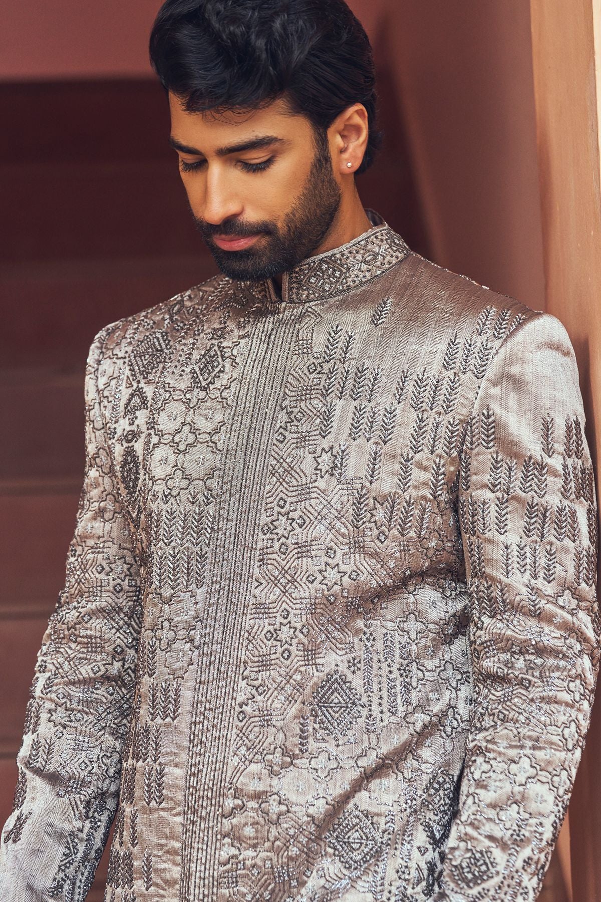 Silver Tissue Embellished Indowestern