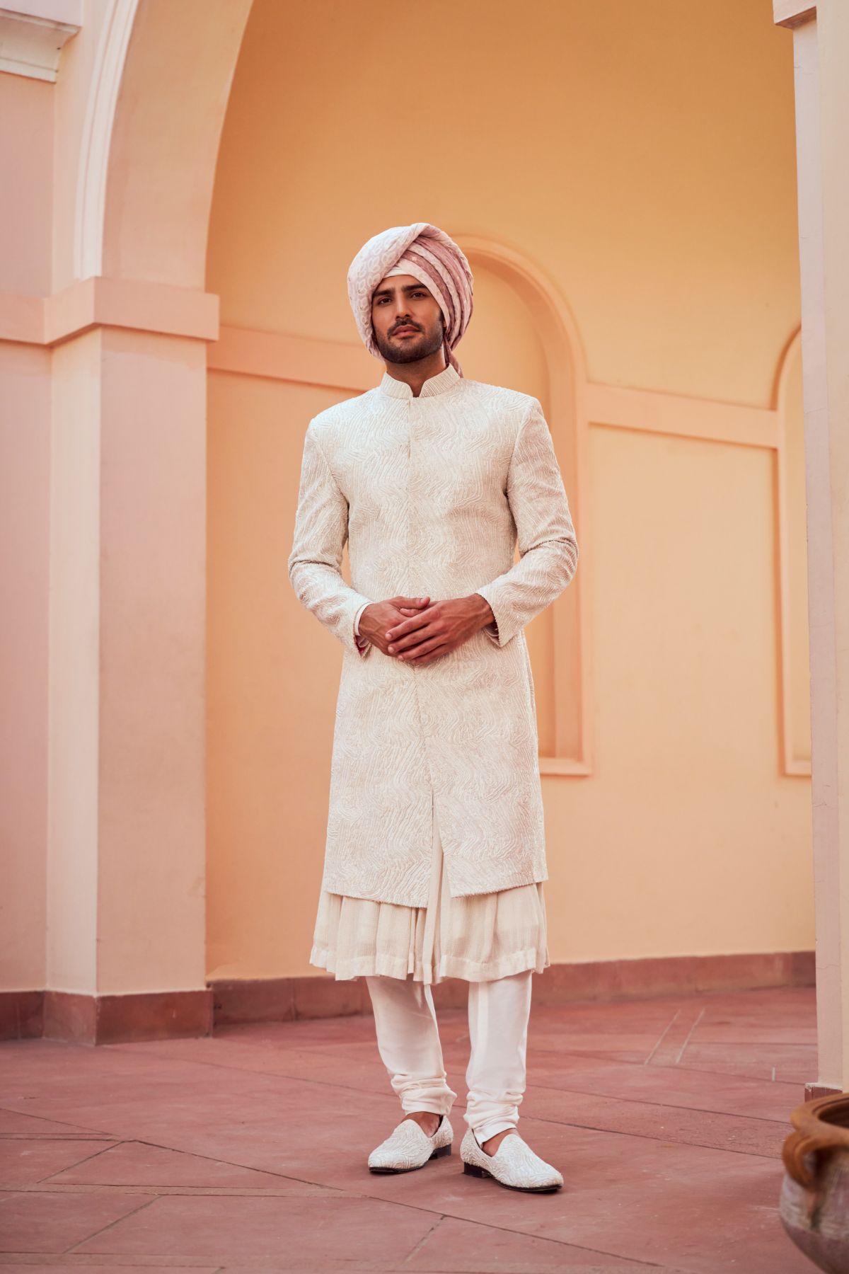 Soft Pink Cut-Dana Embroidery Sherwani