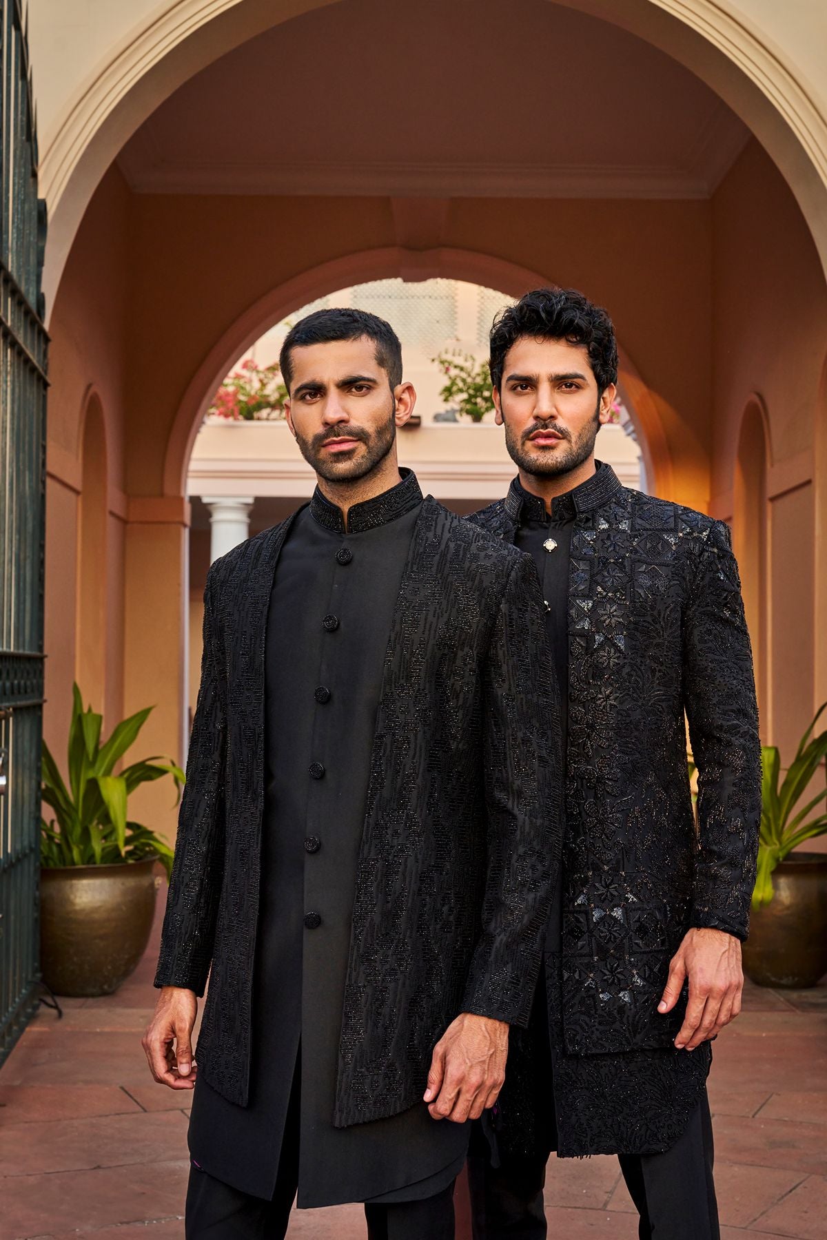 Black Floral Embroidered Indowestern
