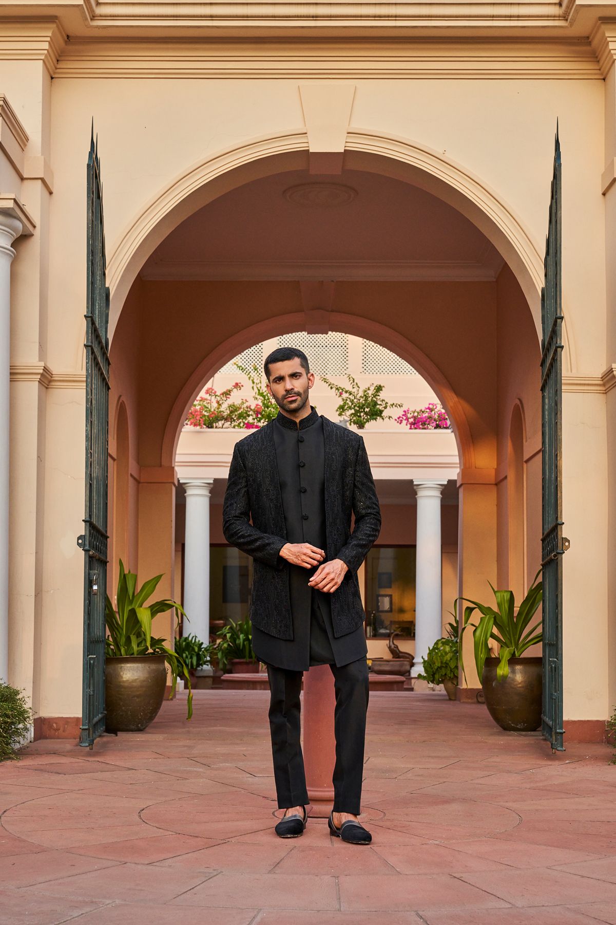 Black Tonal  Embroidered Indowestern
