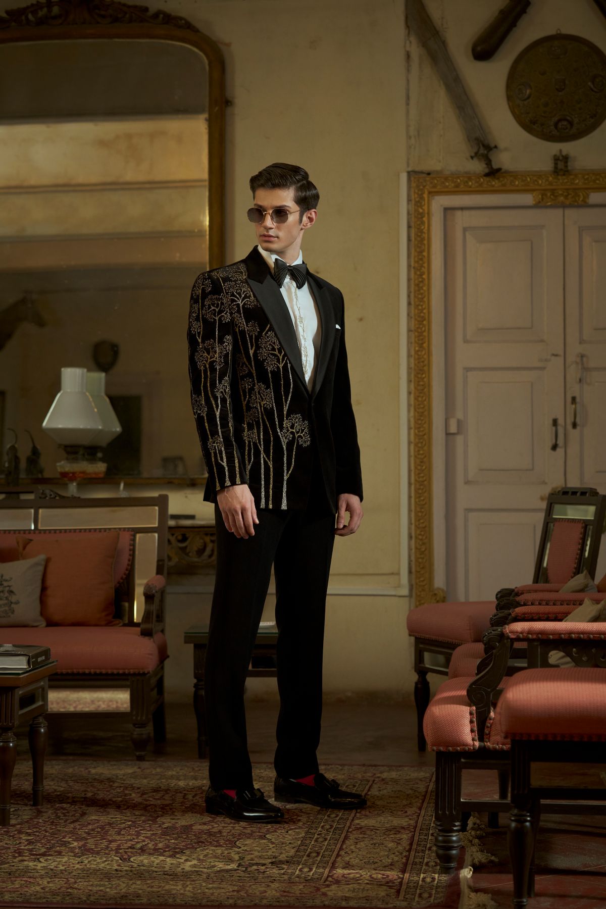 Black and Gold Embroidered Tuxedo