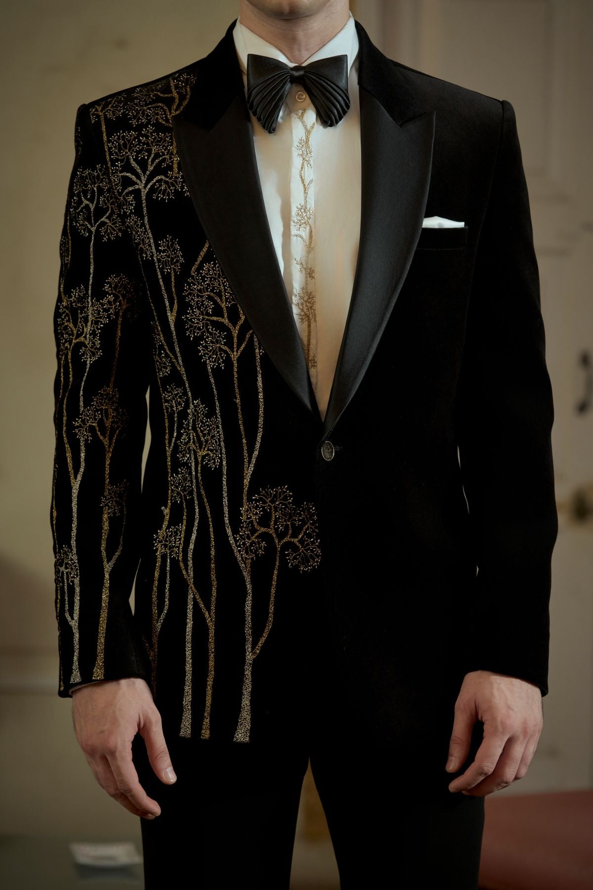 Black and Gold Embroidered Tuxedo