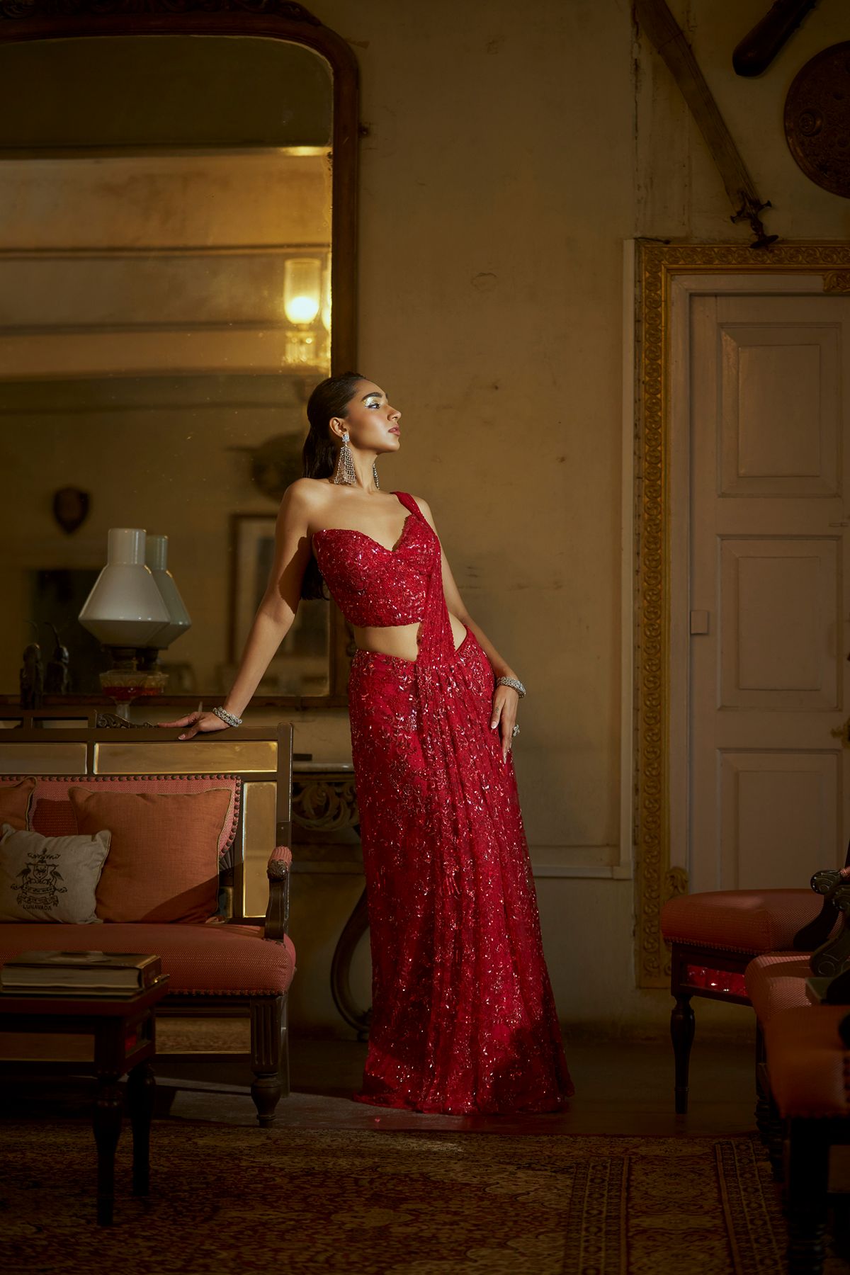 Red Heavy Embroidered Saree
