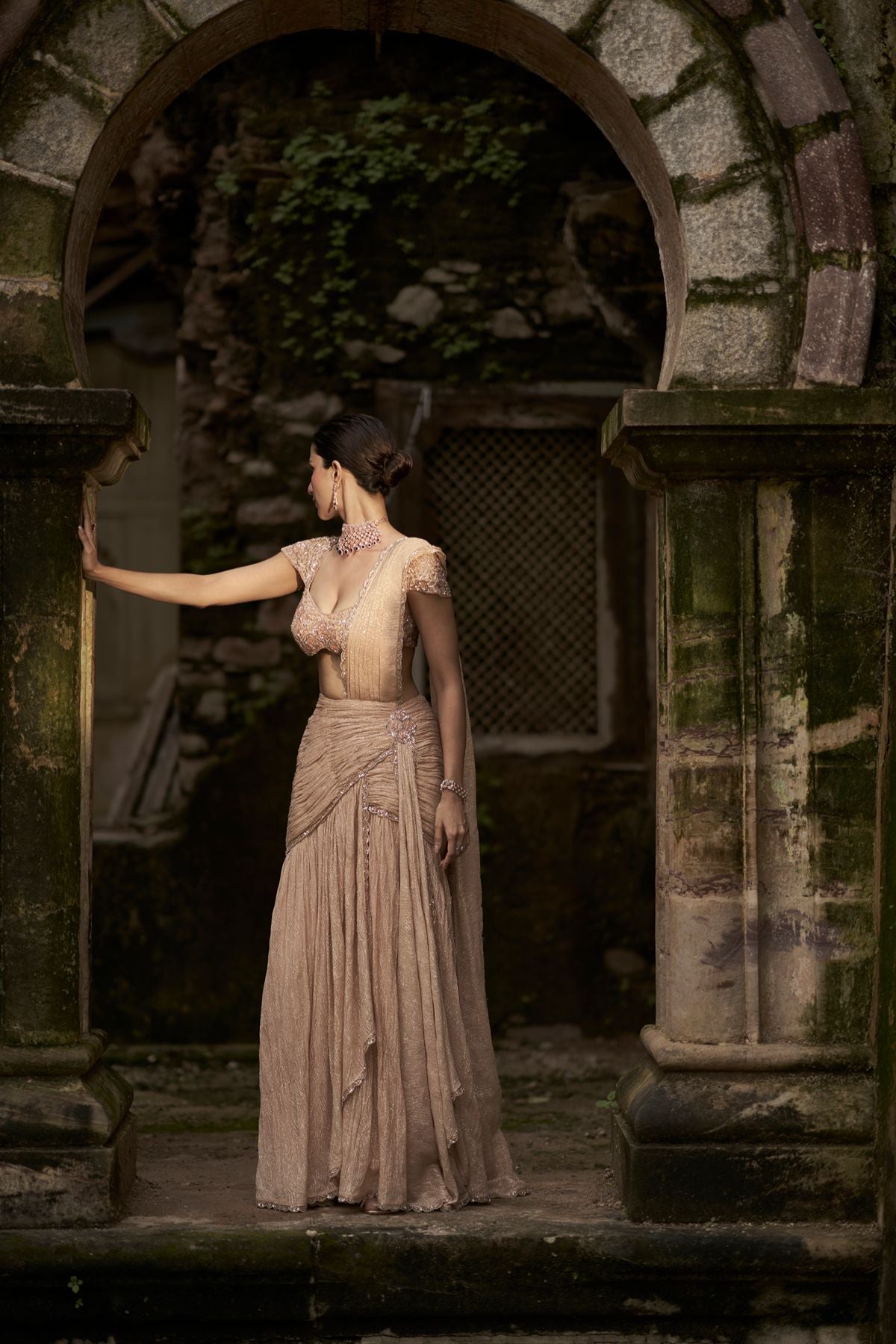 Peach Drape Saree
