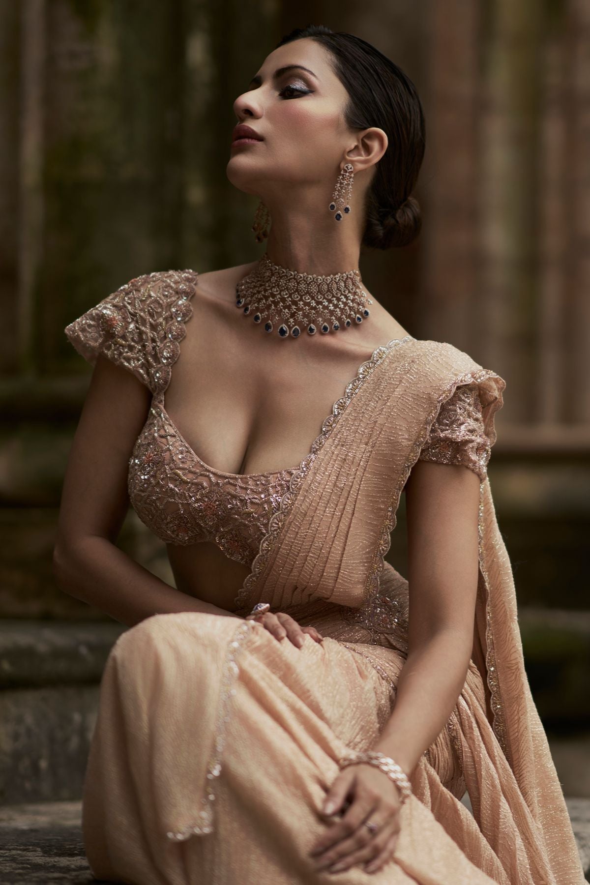 Peach Drape Saree