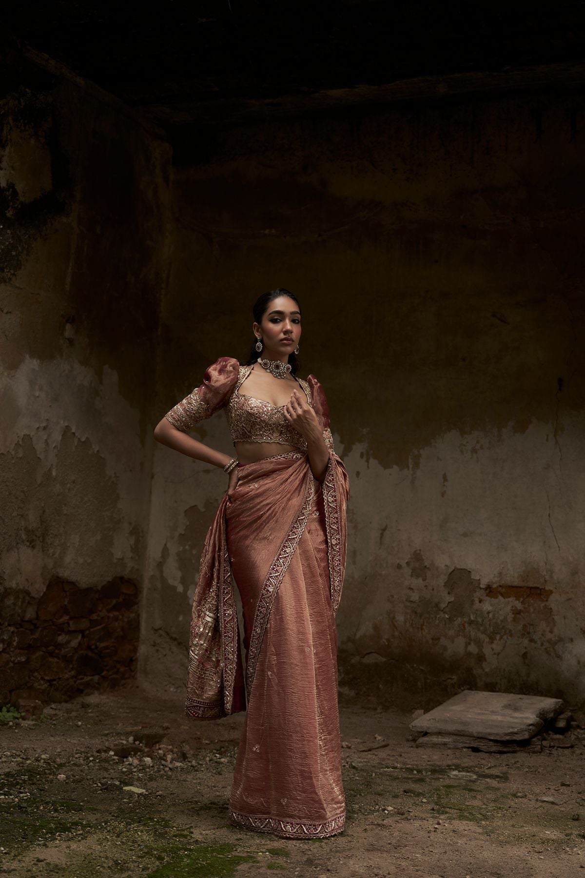 Red Tissue Jharokha Saree