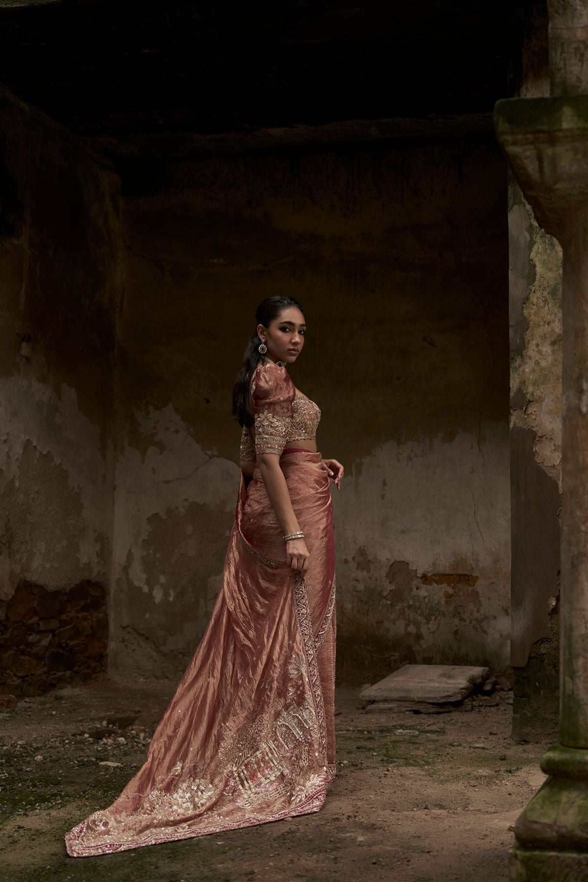 Red Tissue Jharokha Saree