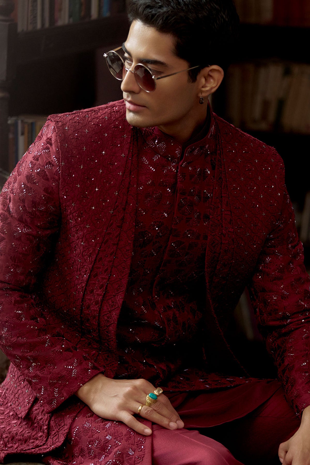 Blood Red Layered Indowestern