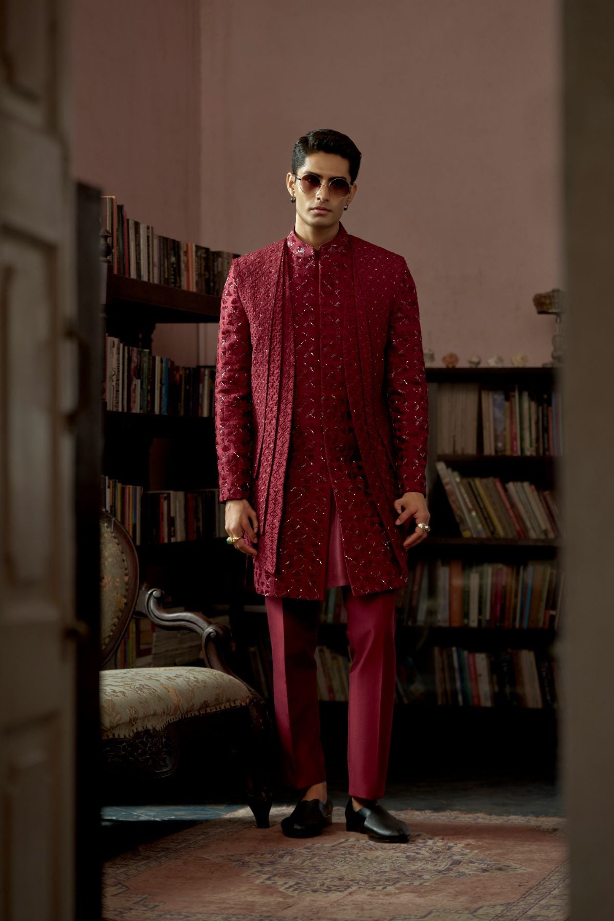 Blood Red Layered Indowestern
