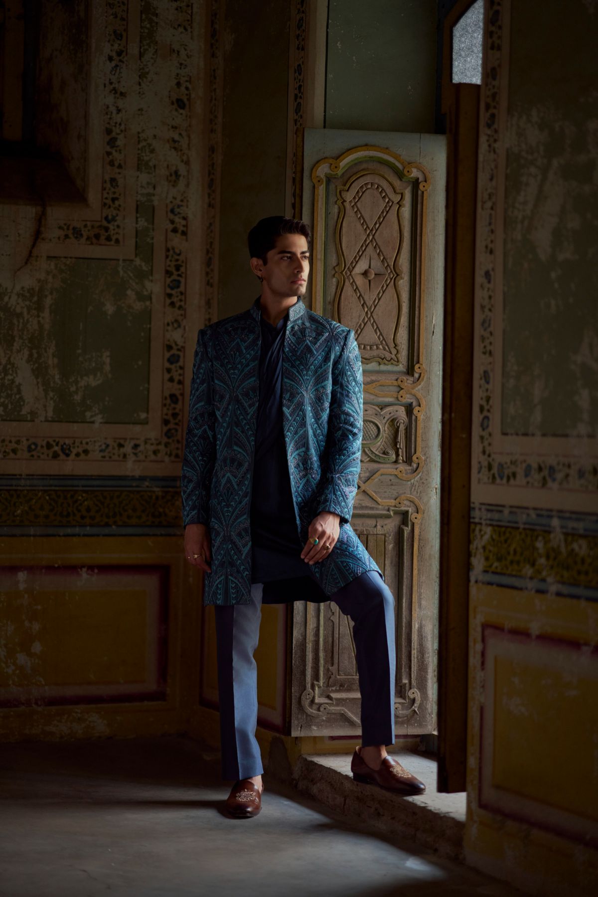 Grey Layered Indowestern