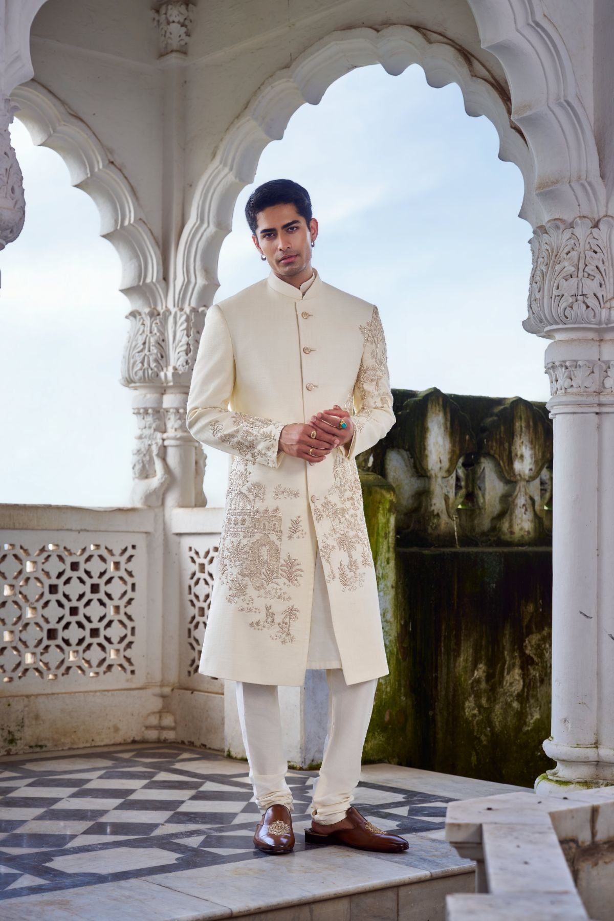 Ivory 3D Signature Embroidered Sherwani