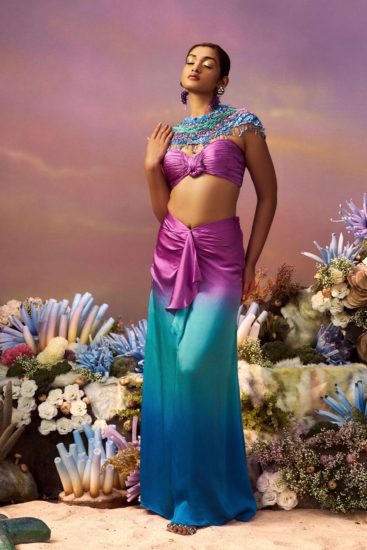Ombre Draped skirt with gathered bustier