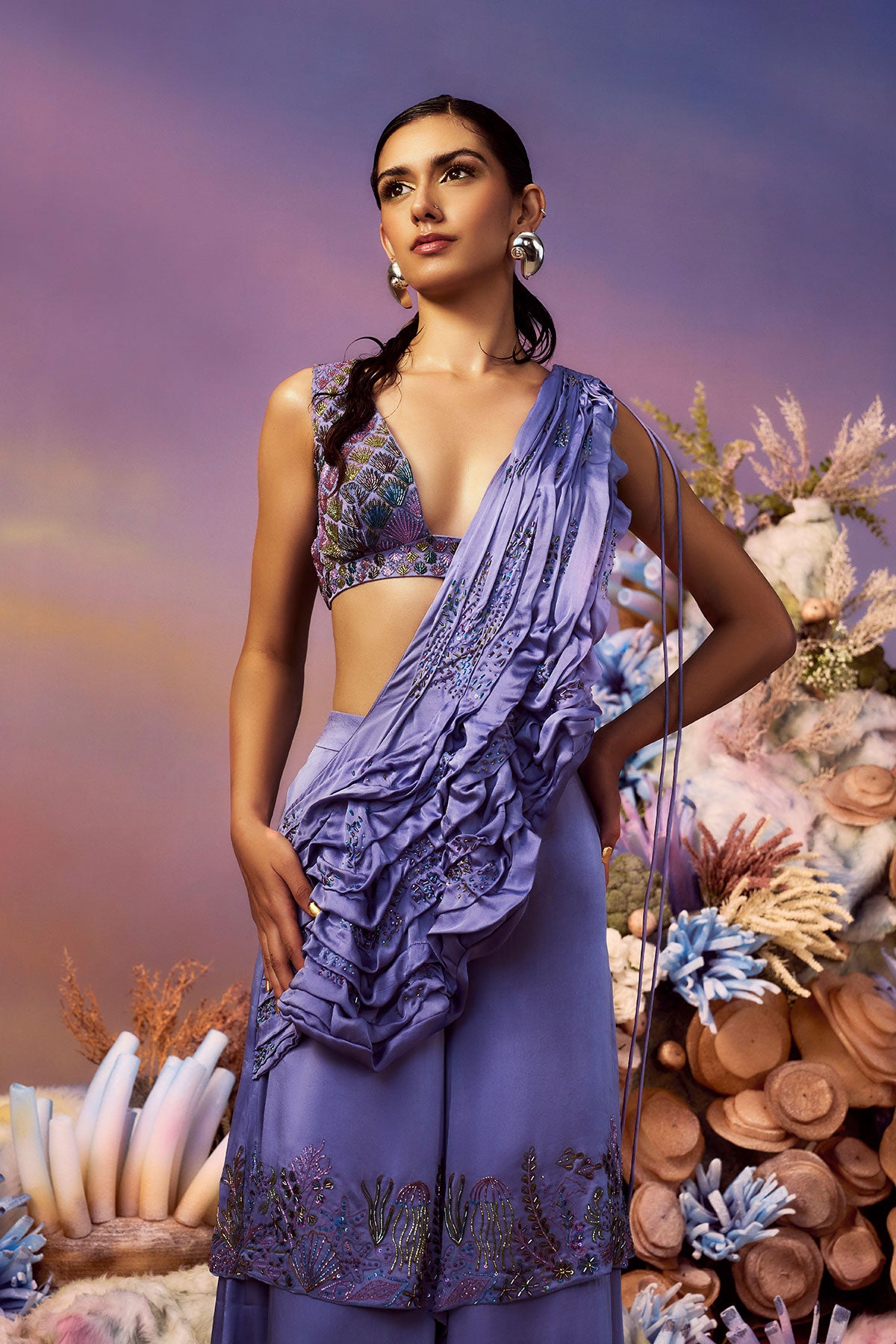 Coral Palazzo with Drape