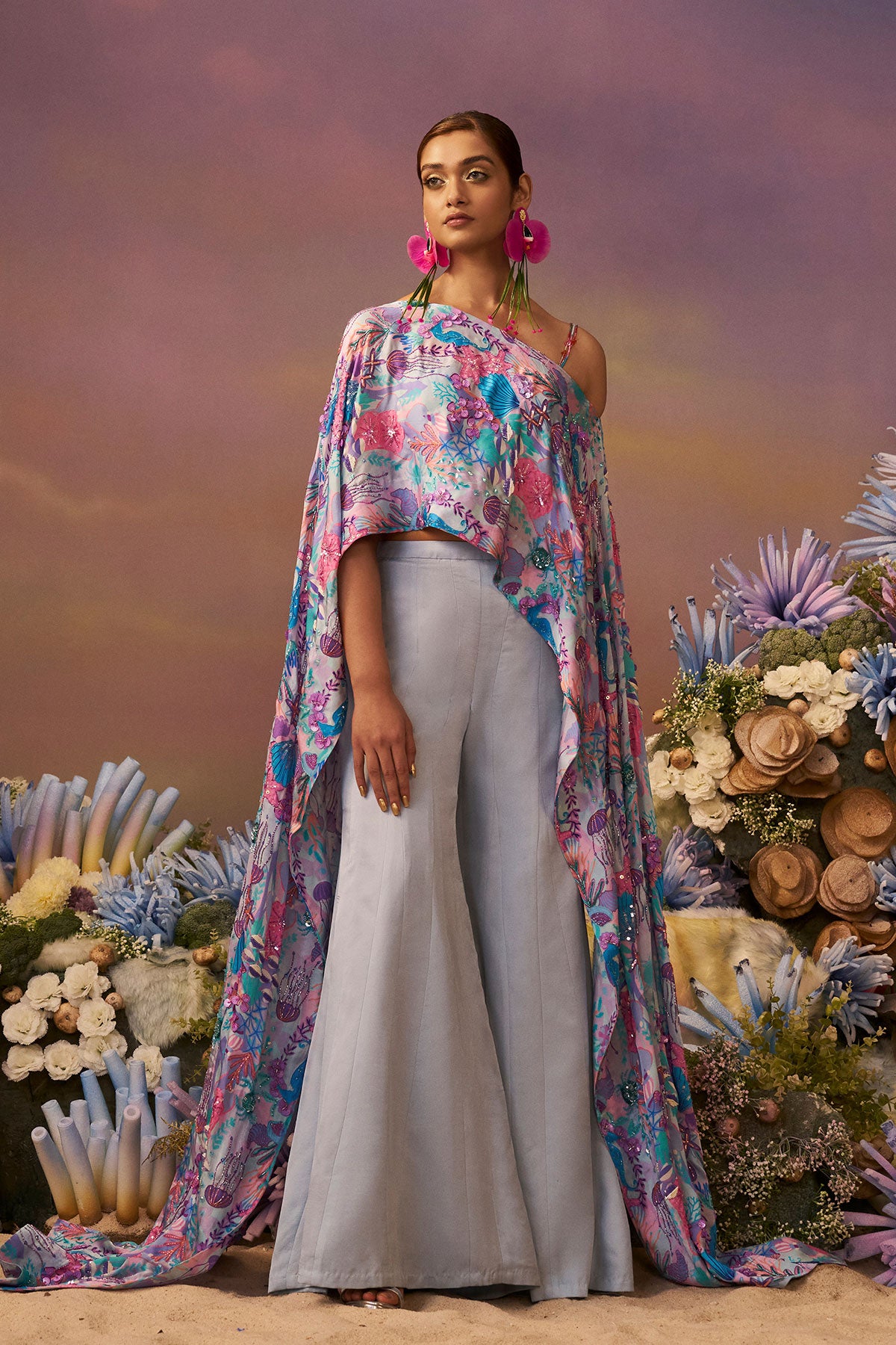 Samundar Off-Shoulder Cape Set