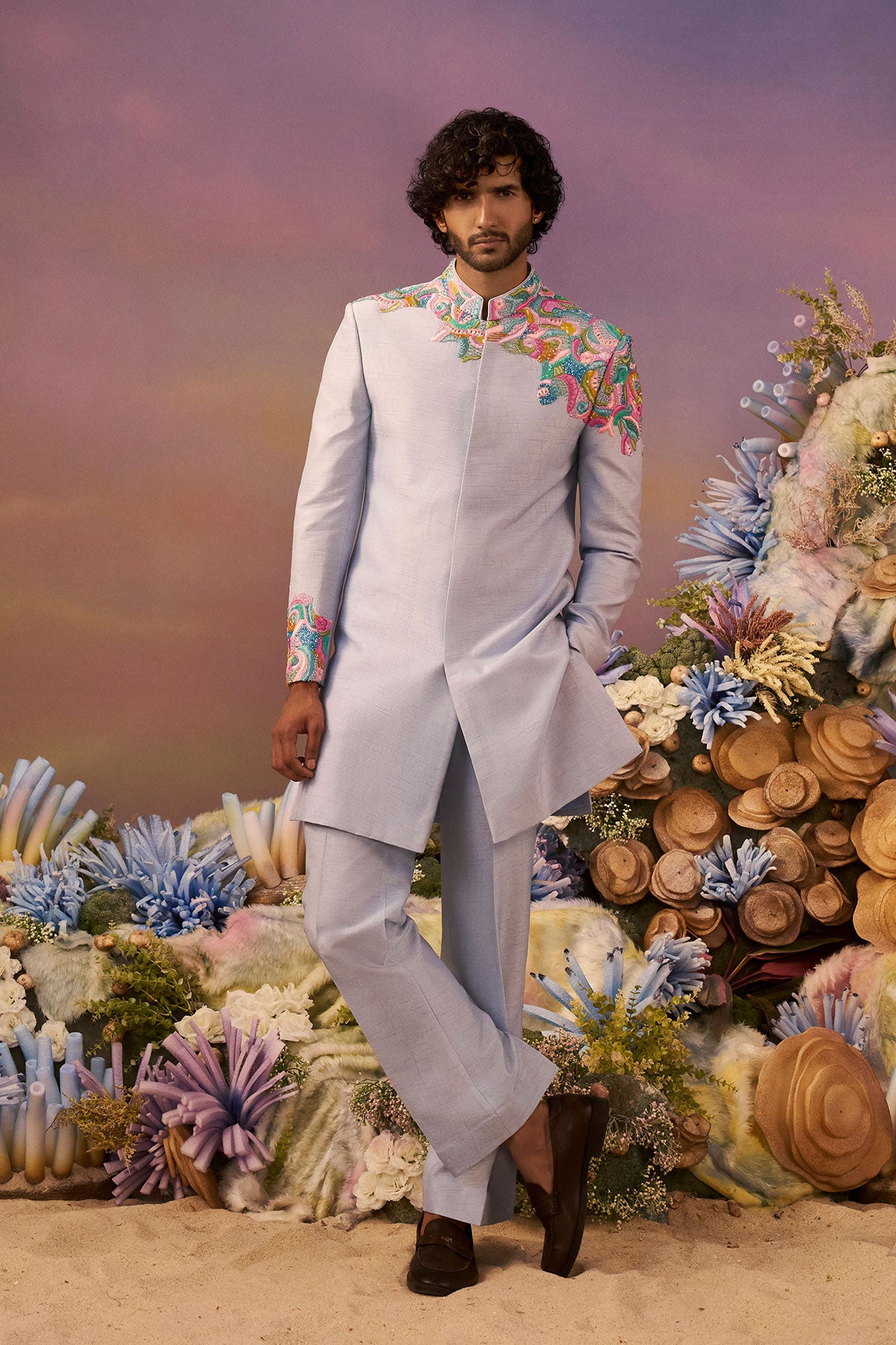 Placement embroidered Indo western set