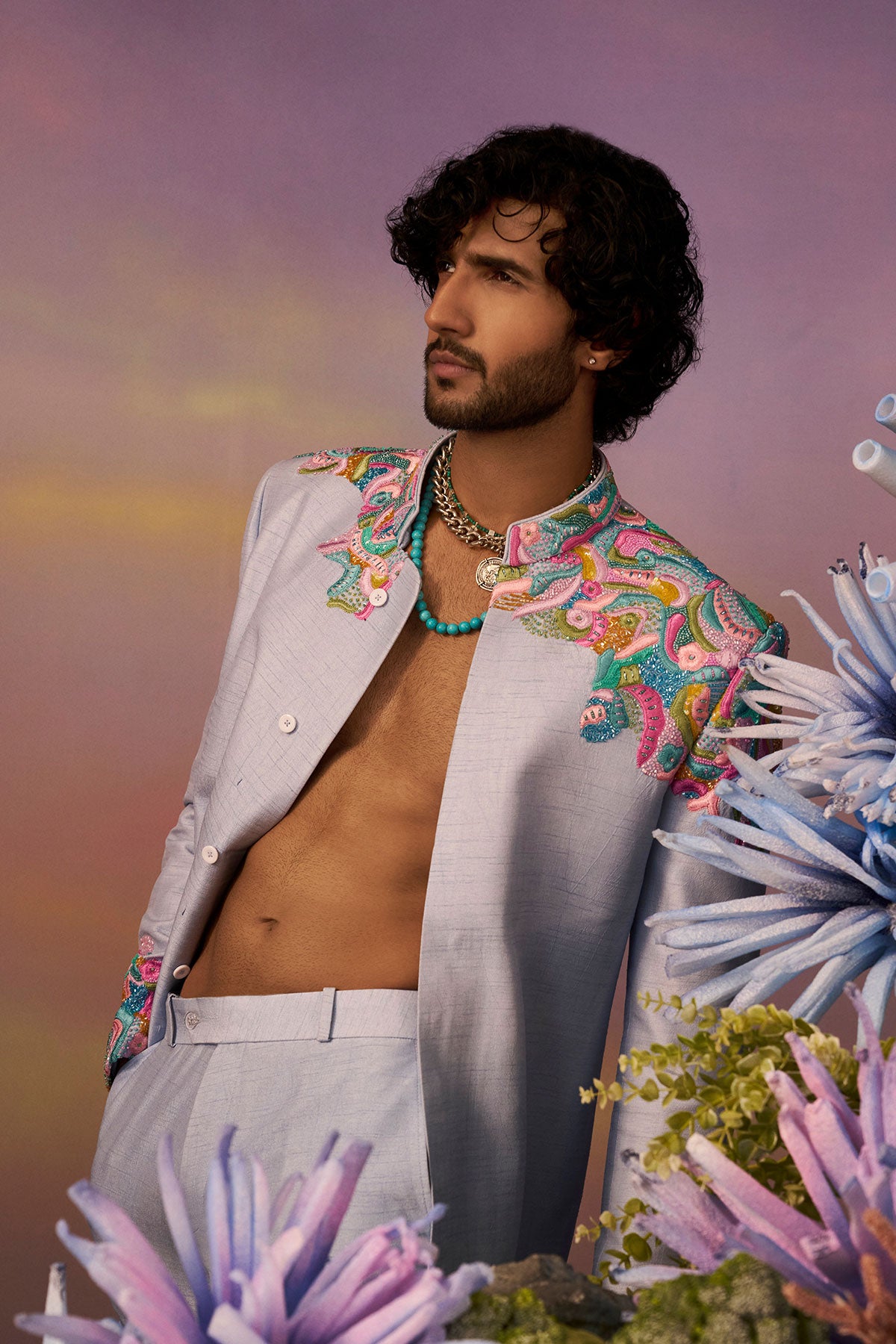 Placement embroidered Indo western set