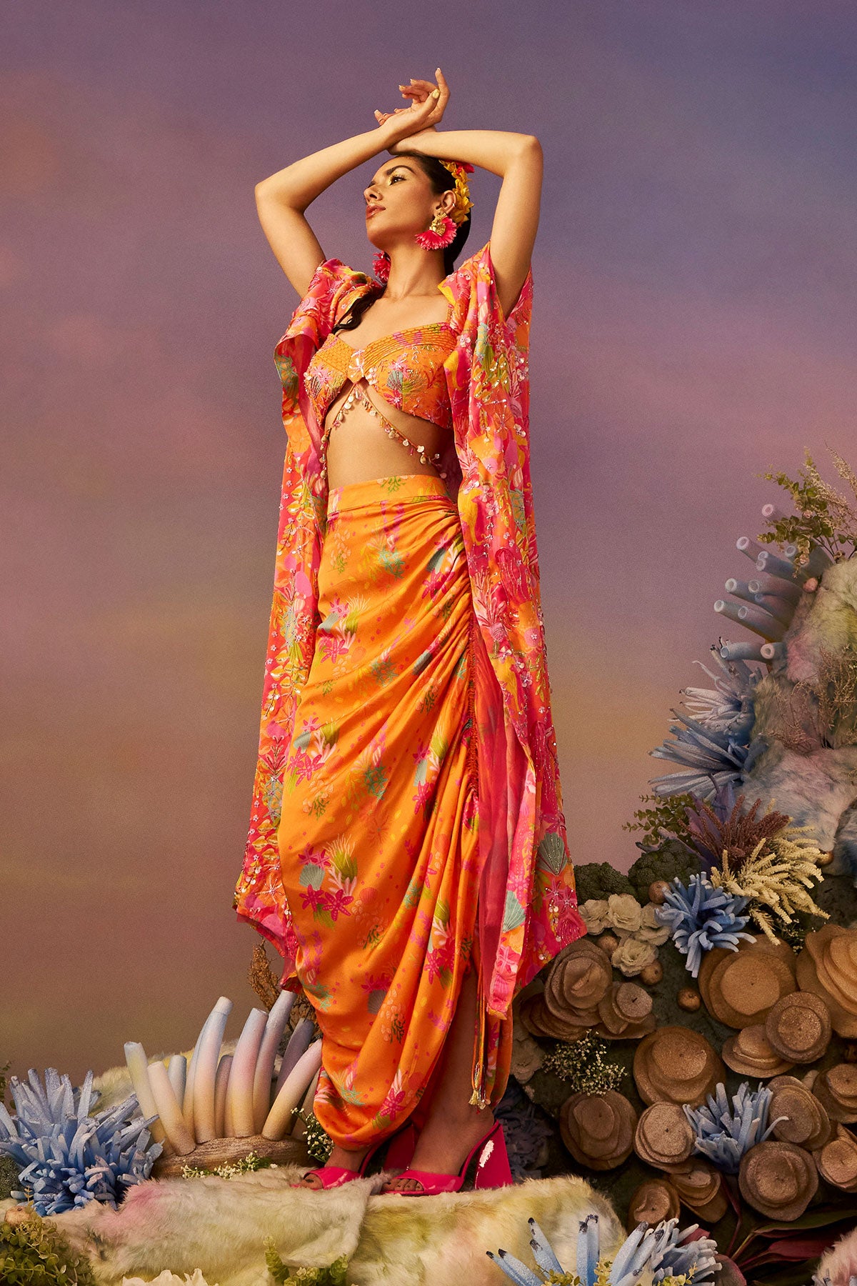 Samundar Drape Skirt with  Cape