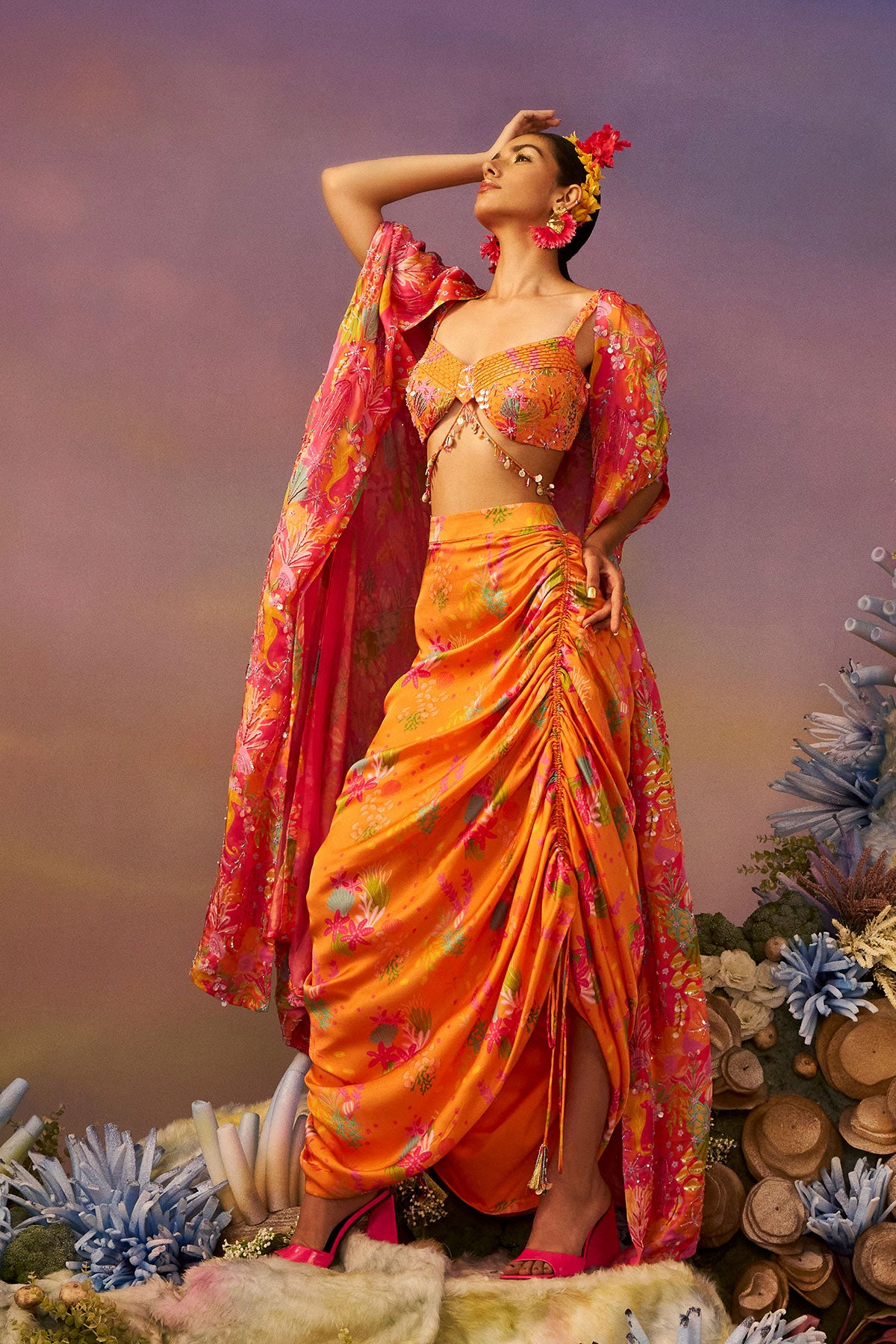 Samundar Drape Skirt with  Cape