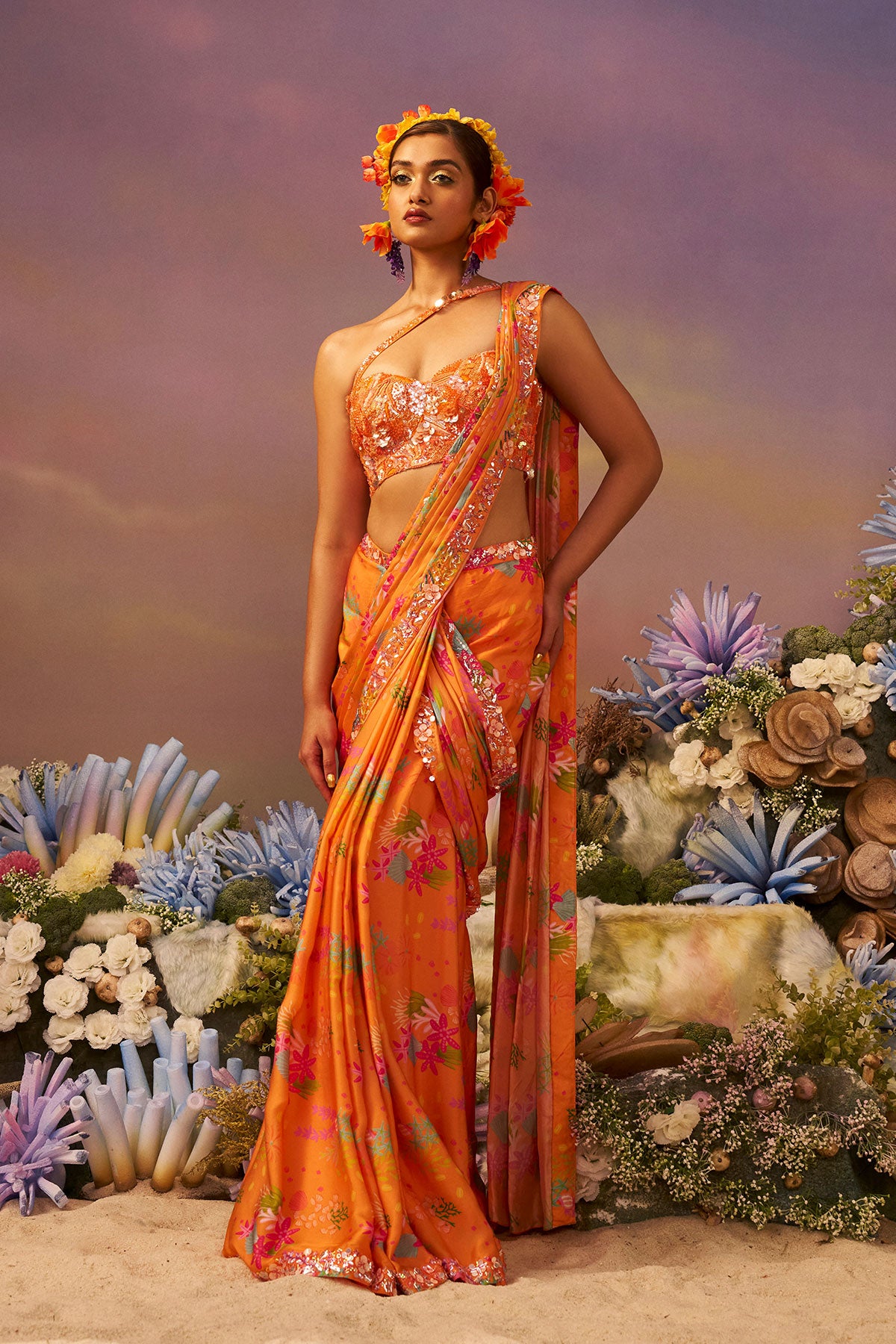 Orange Samundar Drape saree
