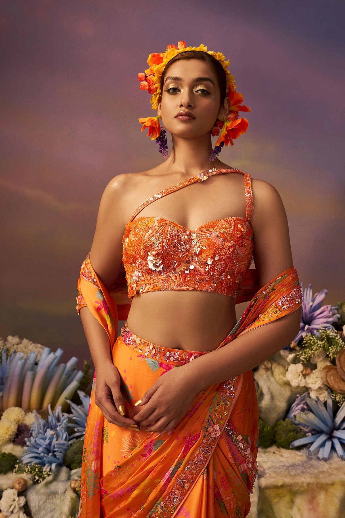 Orange Samundar Drape saree
