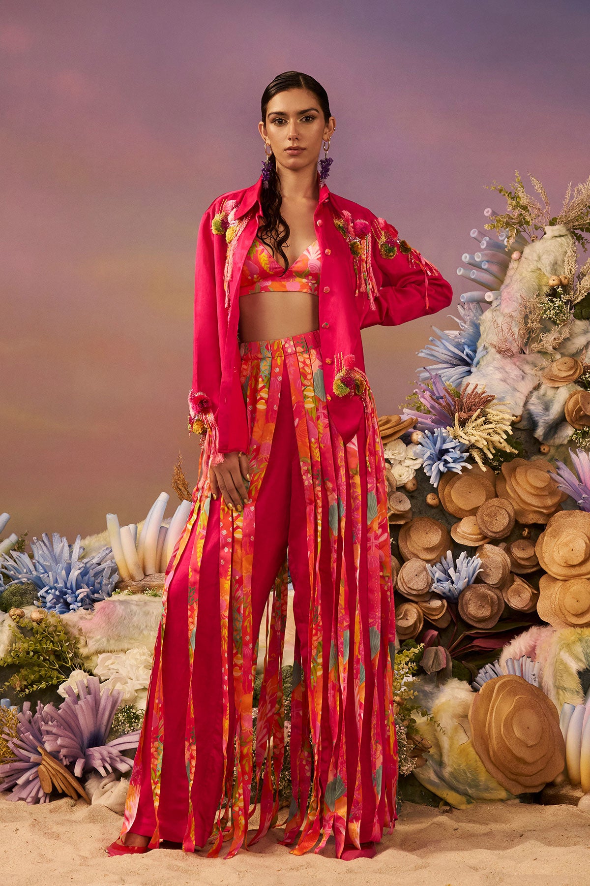 Pink Samundar Ruffle Pants with Shirt