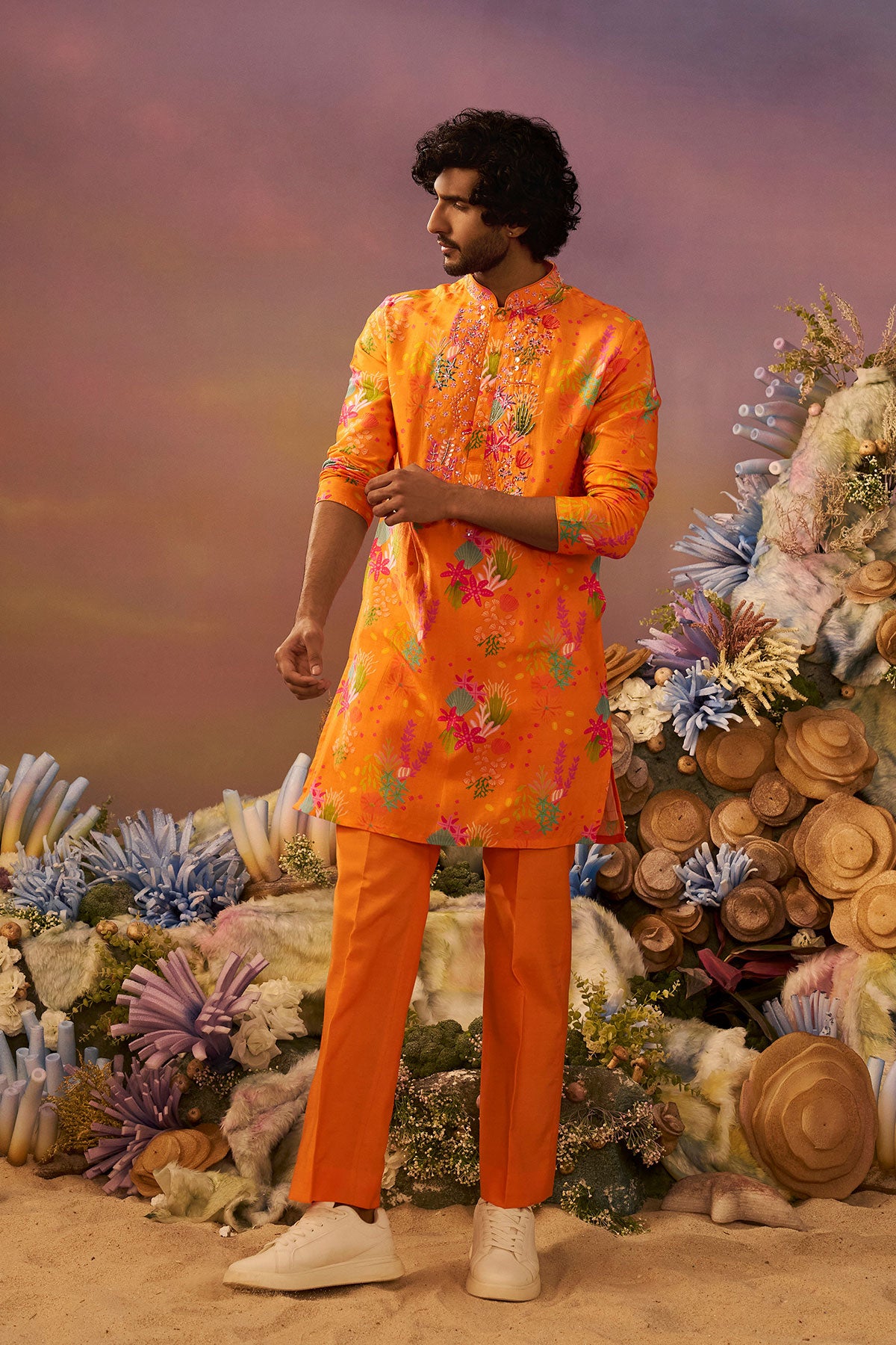 Orange Coral Kurta Set