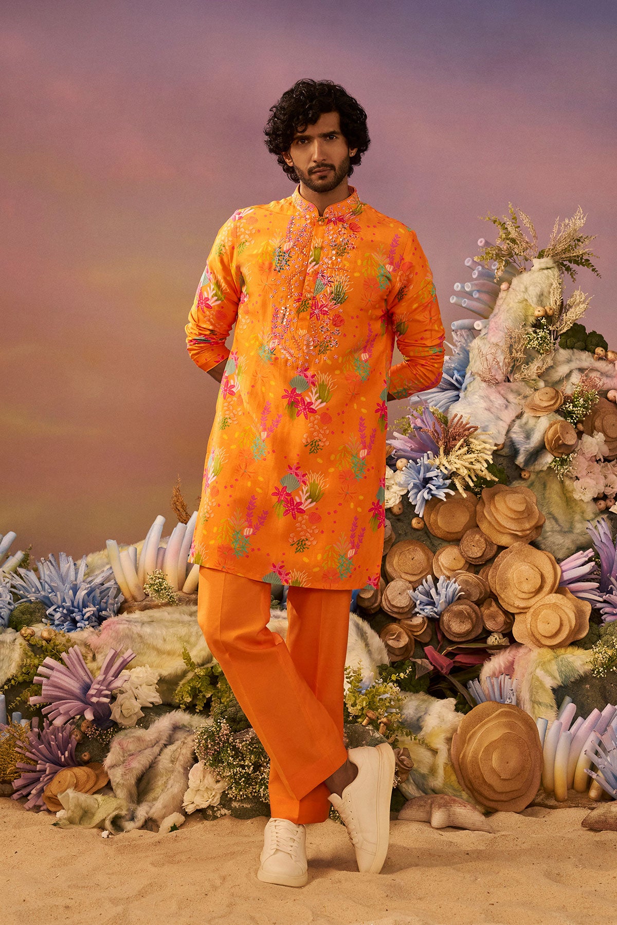 Orange Coral Kurta Set