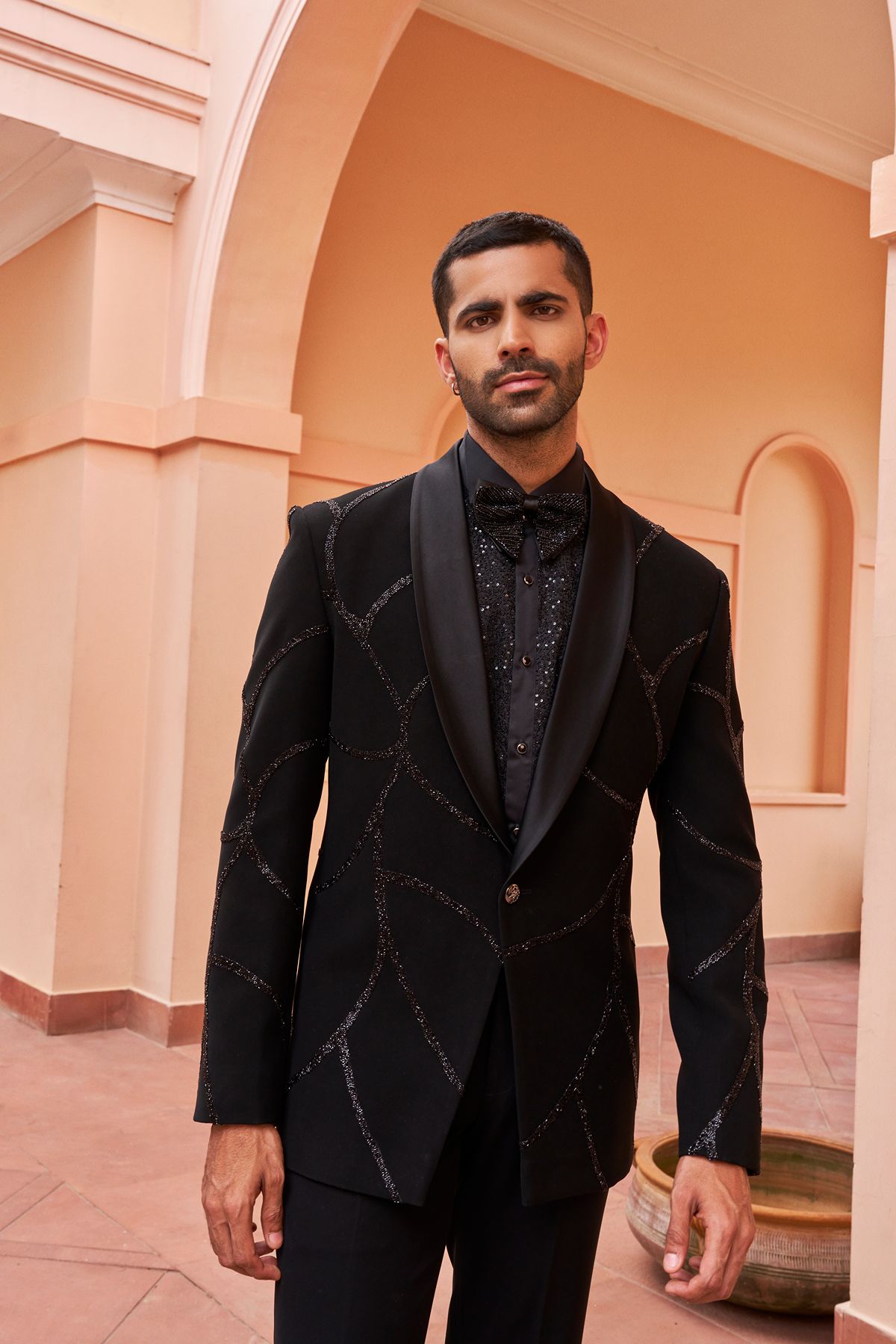 Black Abstract Embroidery Tuxedo