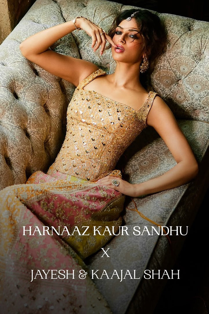 Harnaaz Kaur Sandhu – Gold Mirror Work Lehenga Set