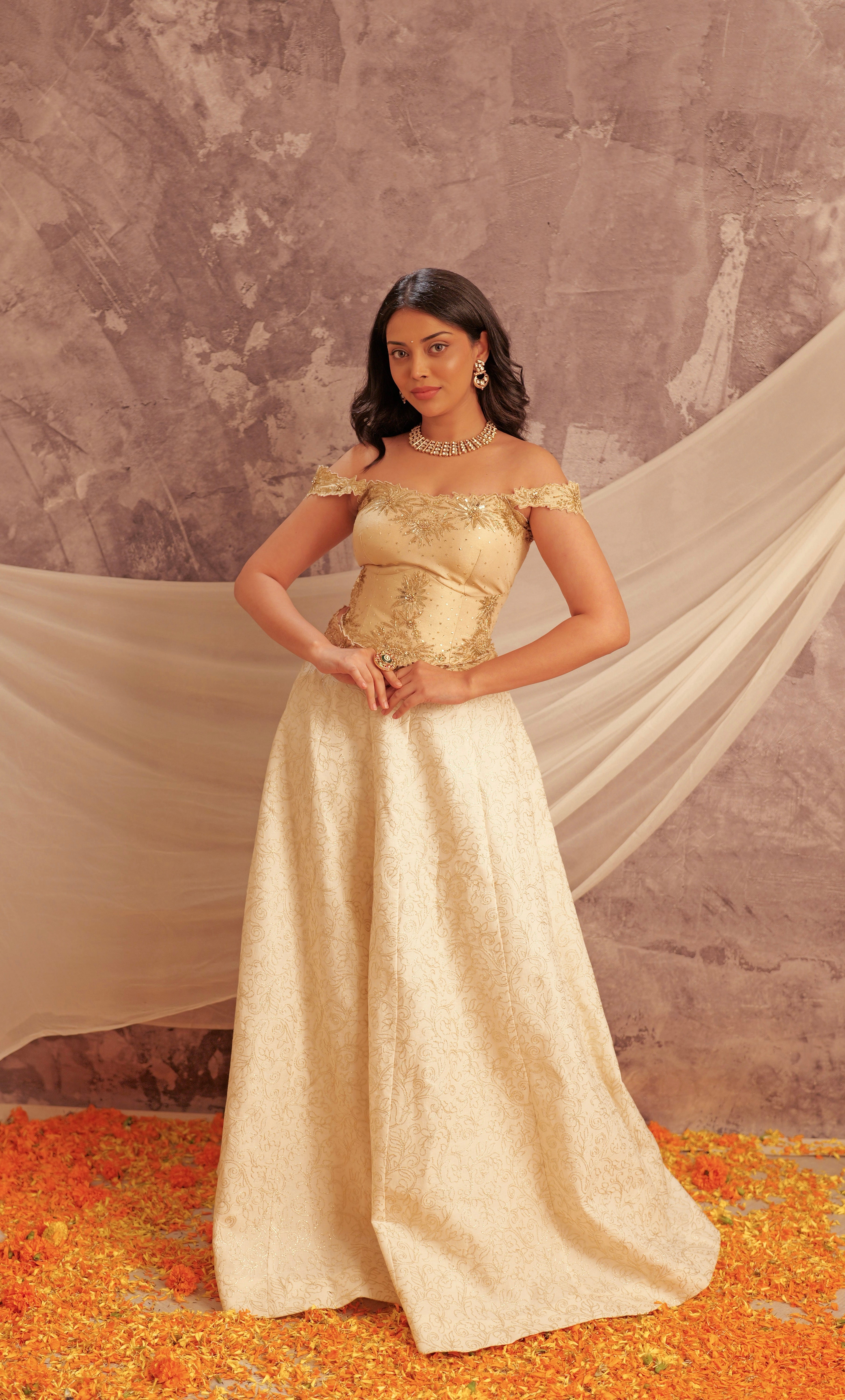 The Golden Reverie Corset Set - Front pose view