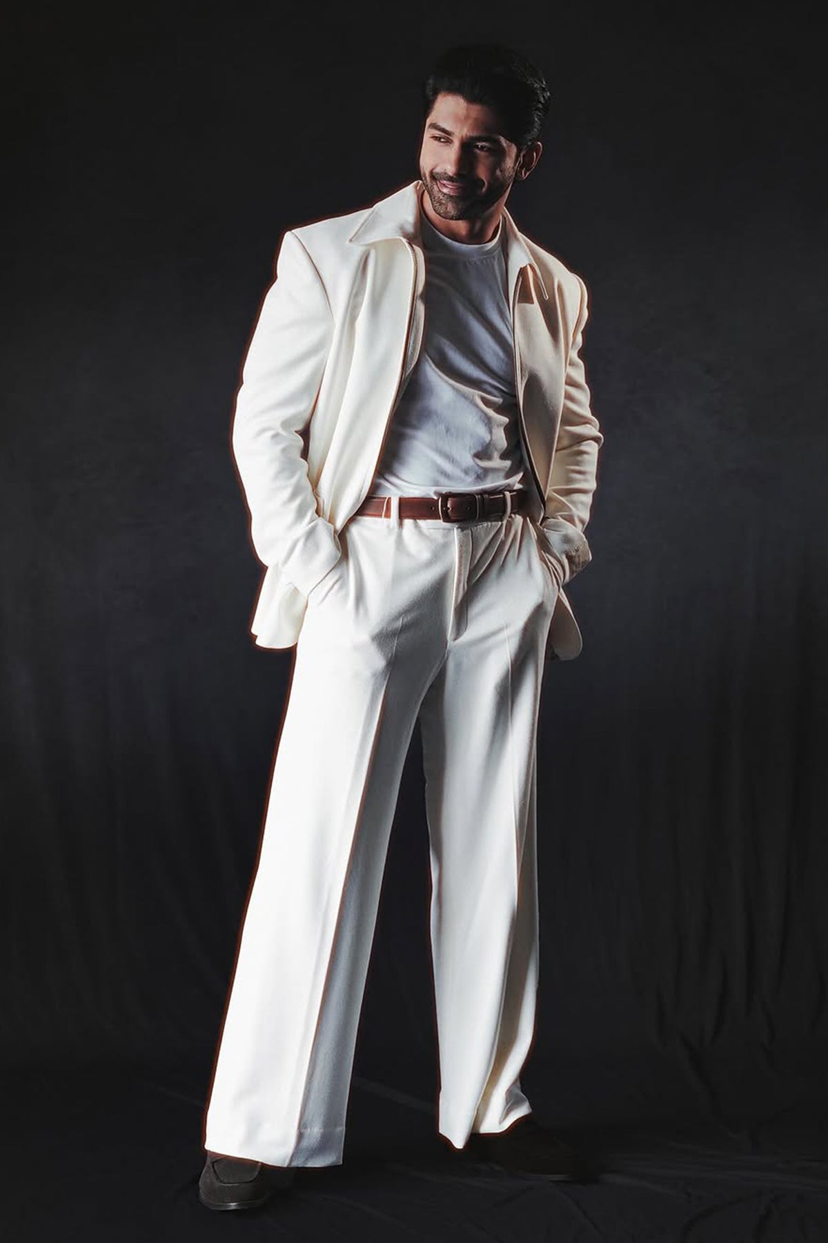 Taha Shah in Ivory Wide-Leg Suit