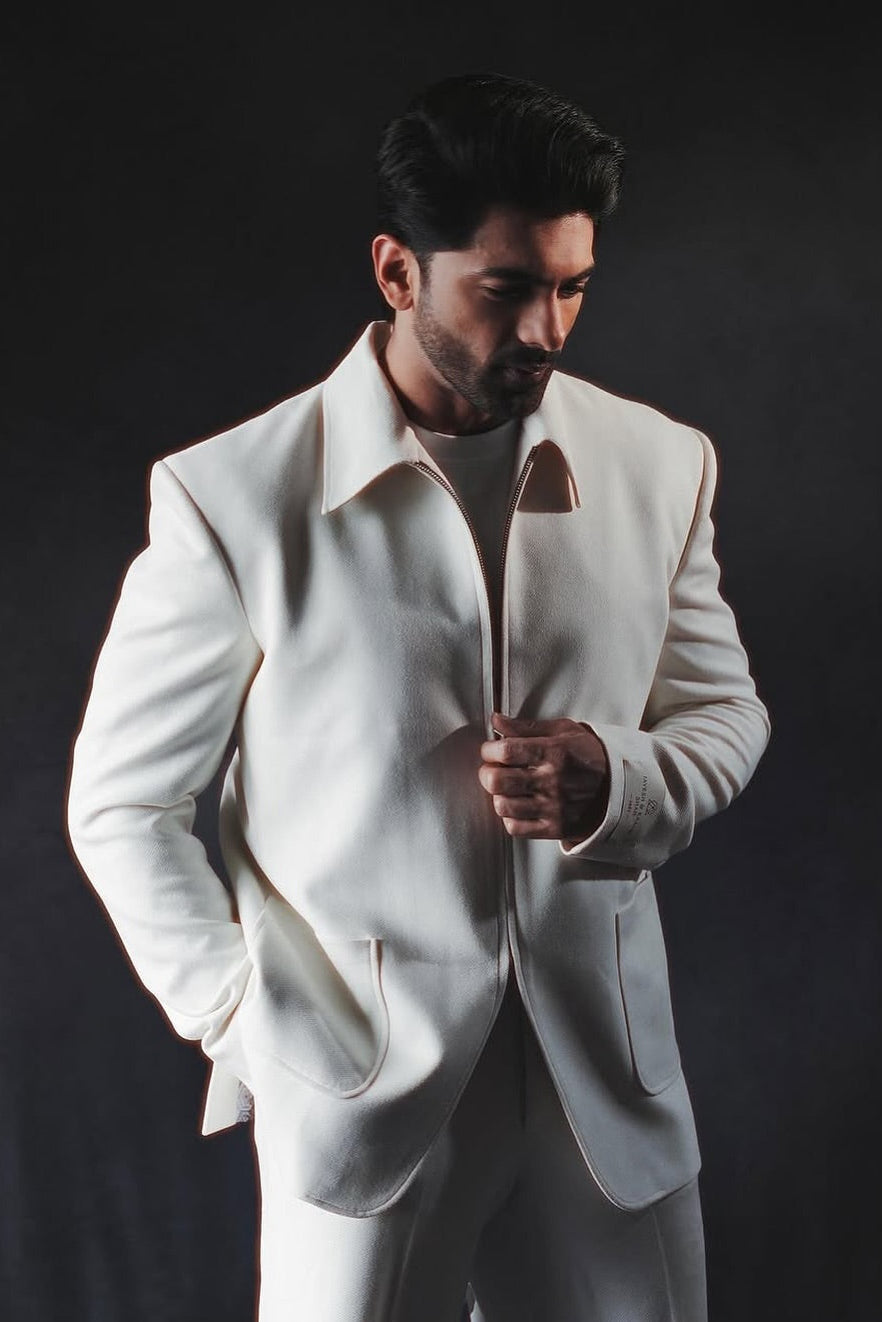 Taha Shah in Ivory Wide-Leg Suit