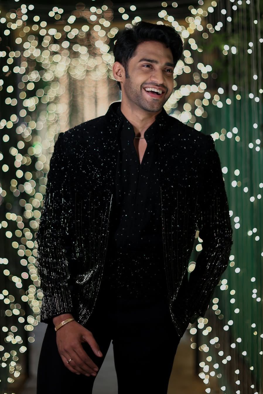 Thugesh (Mahesh Keshwala) in Black Crystal Fringe Blazer