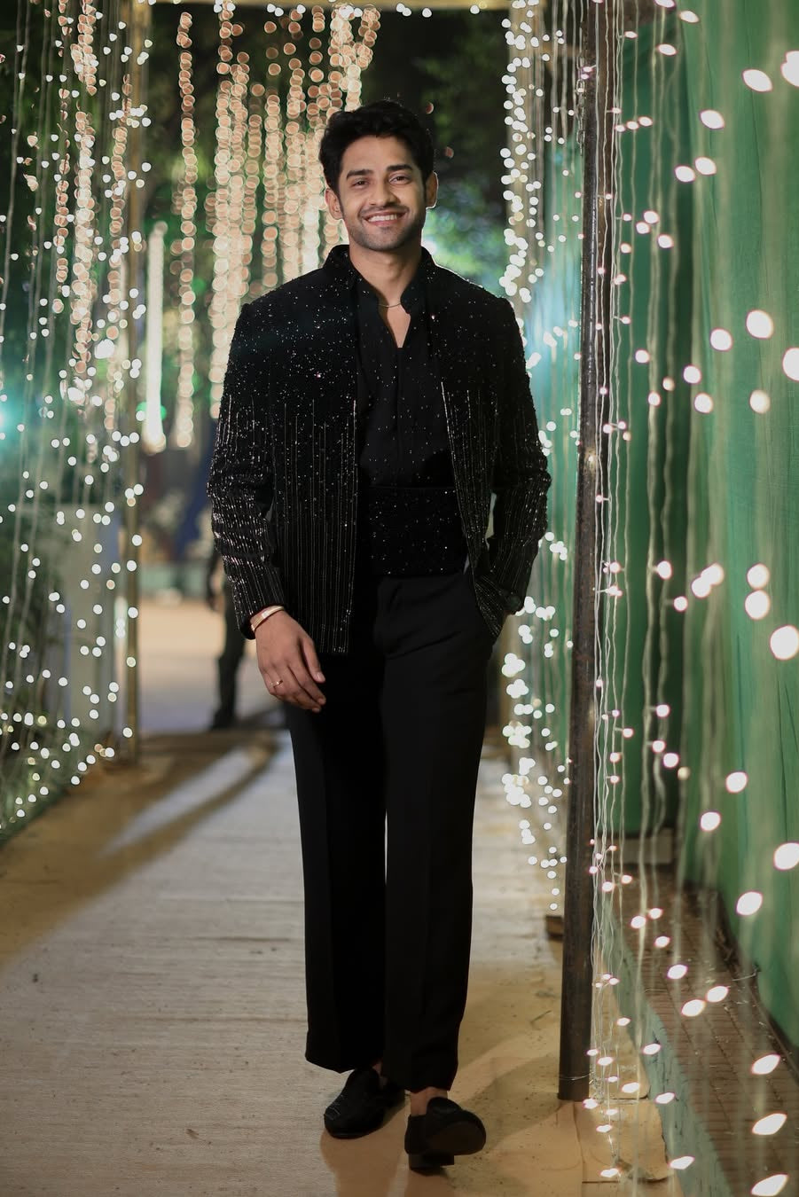 Thugesh (Mahesh Keshwala) in Black Crystal Fringe Blazer