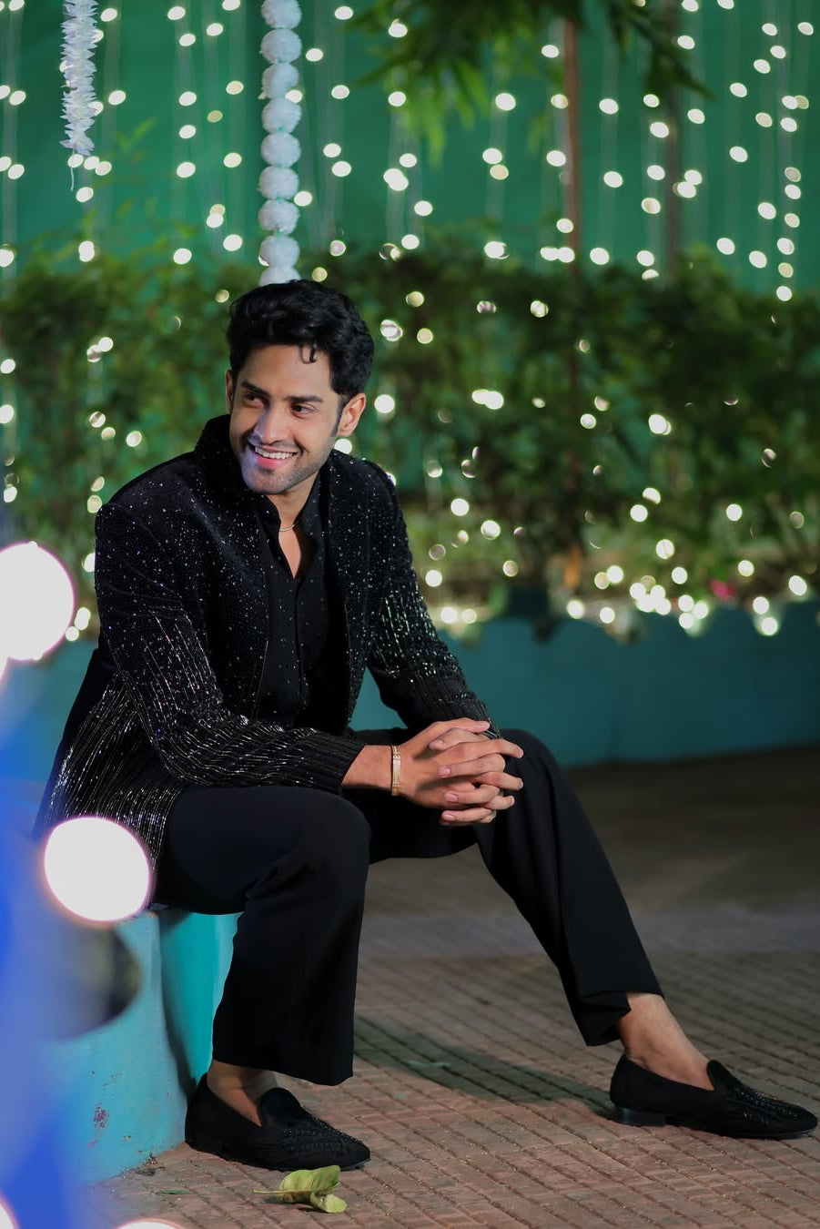Thugesh (Mahesh Keshwala) in Black Crystal Fringe Blazer