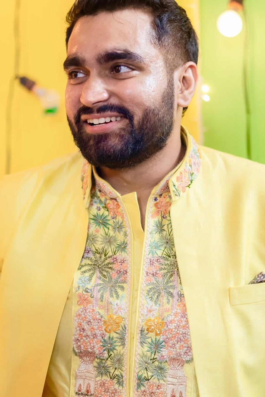 Viraj Ghelani – Sunshine Yellow Floral Bundi Set