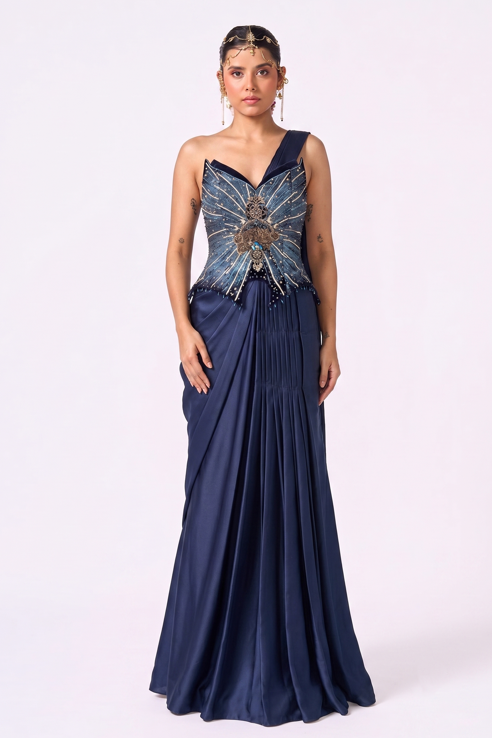 Midnight Butterfly Draped Gown - bodice detail