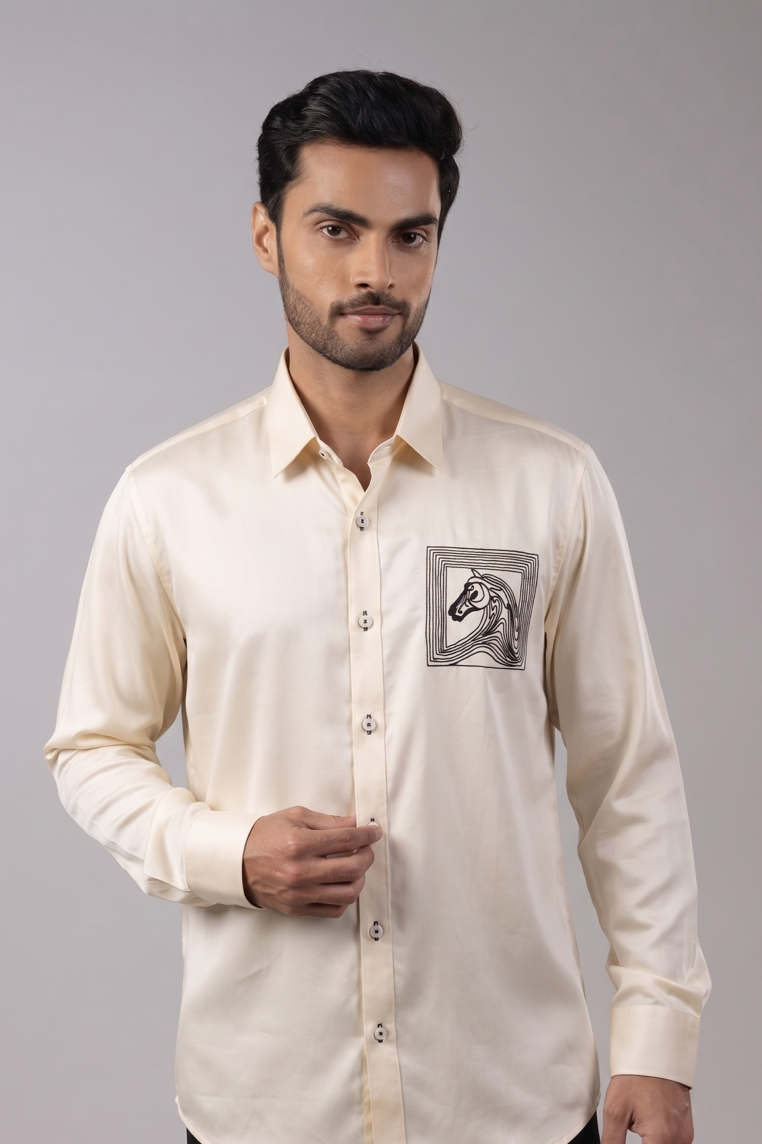 White Equestrian Crest Embroidered Shirt