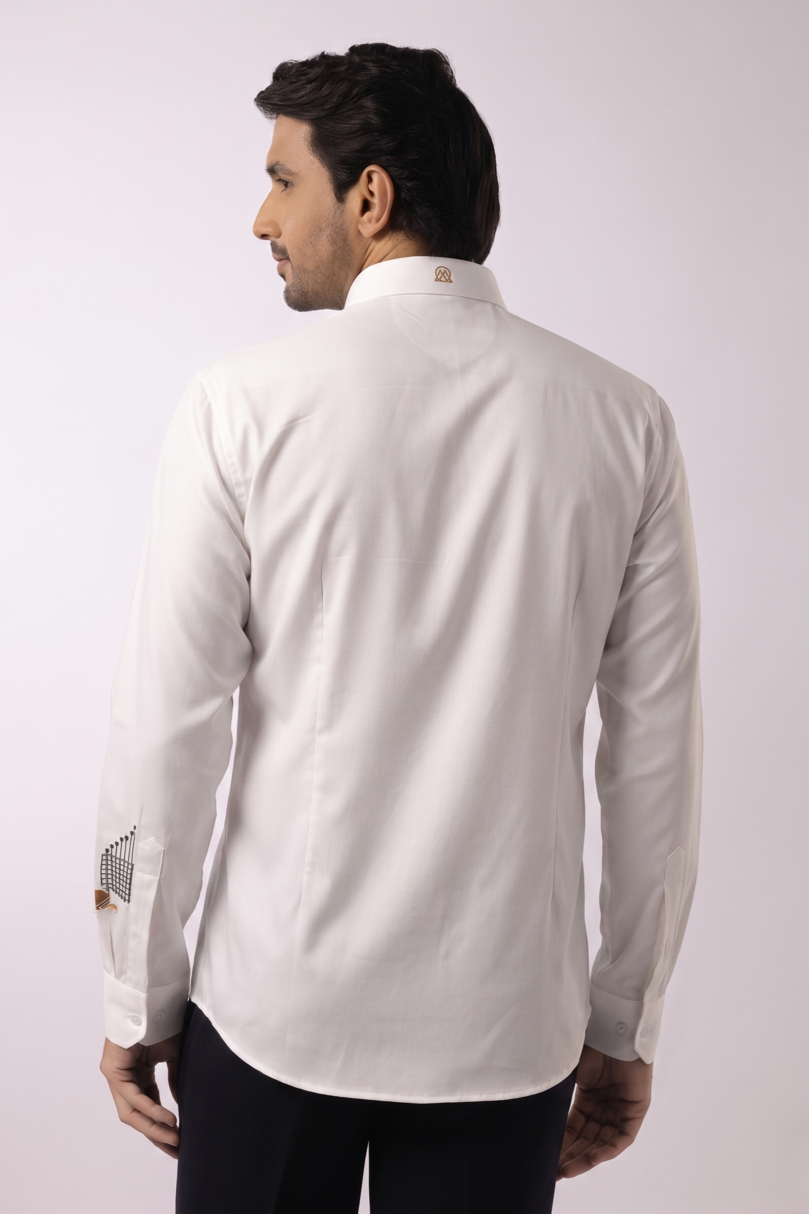 White Geometric Patchwork Appliqué Embroidered Shirt